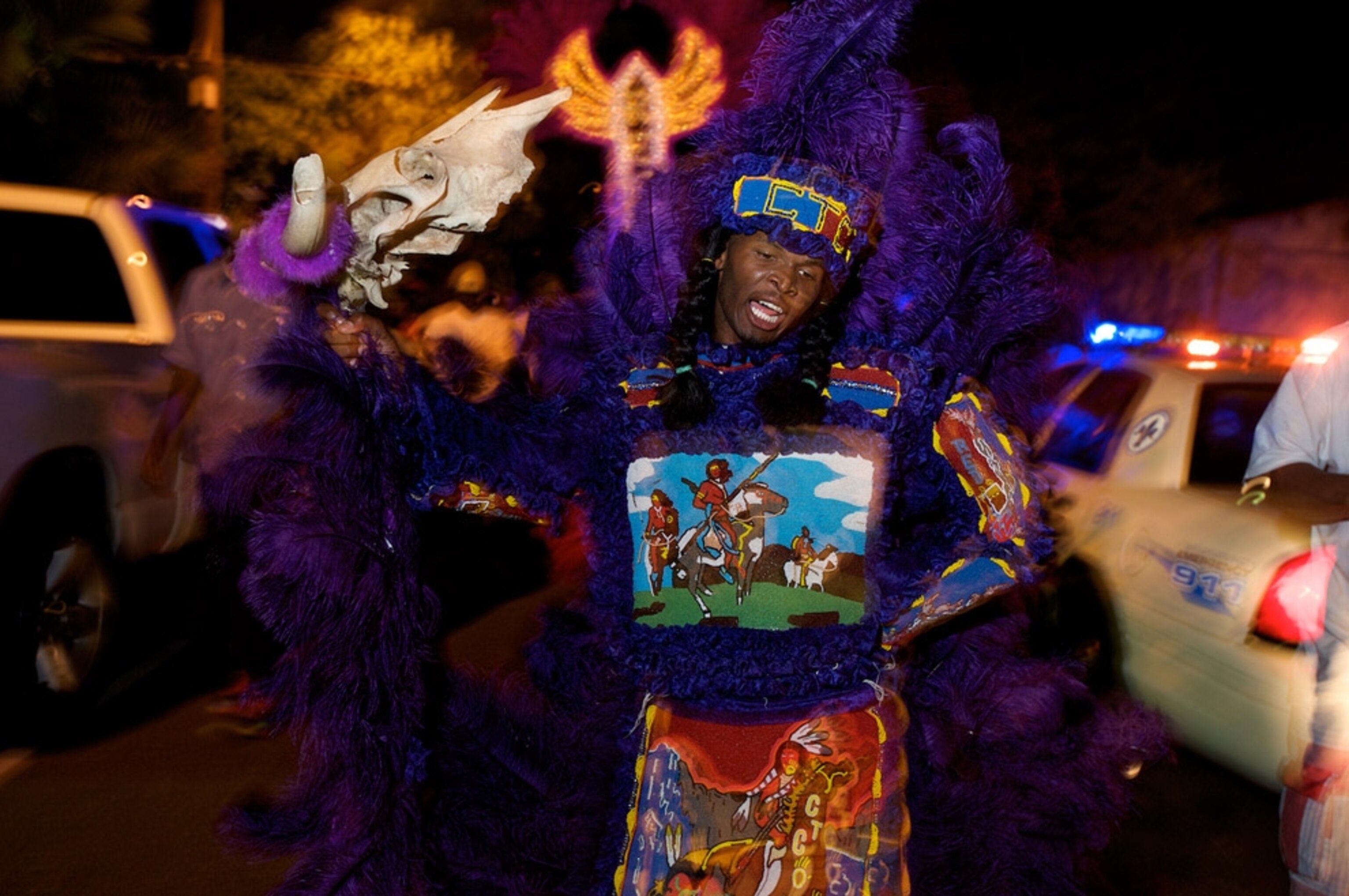 Man in purple costume