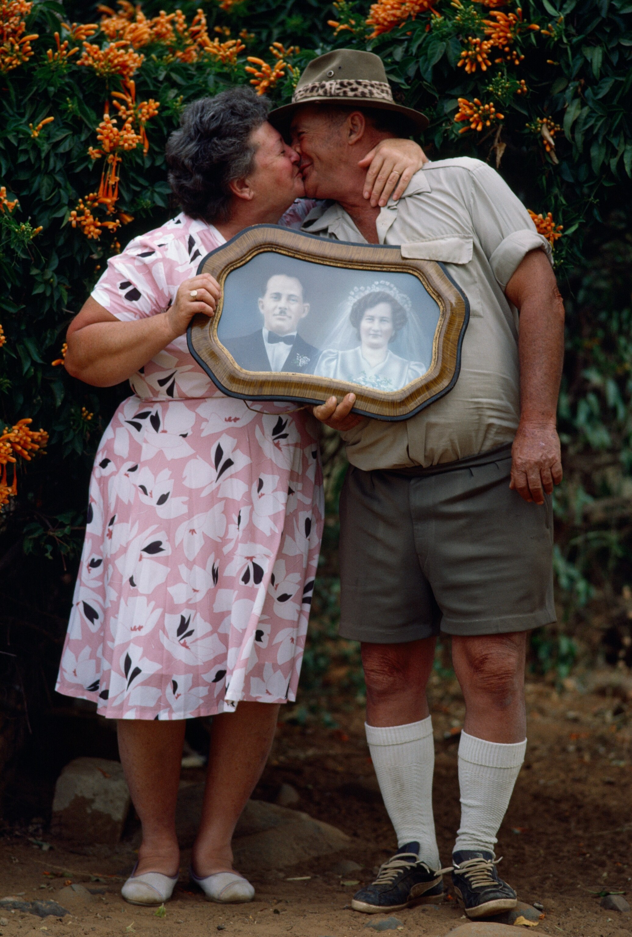 Danie and Tienie Nortje with their wedding photo from the forties. His family settled their farm in the Transvaal in 1903 with only a cow and two oxen.
