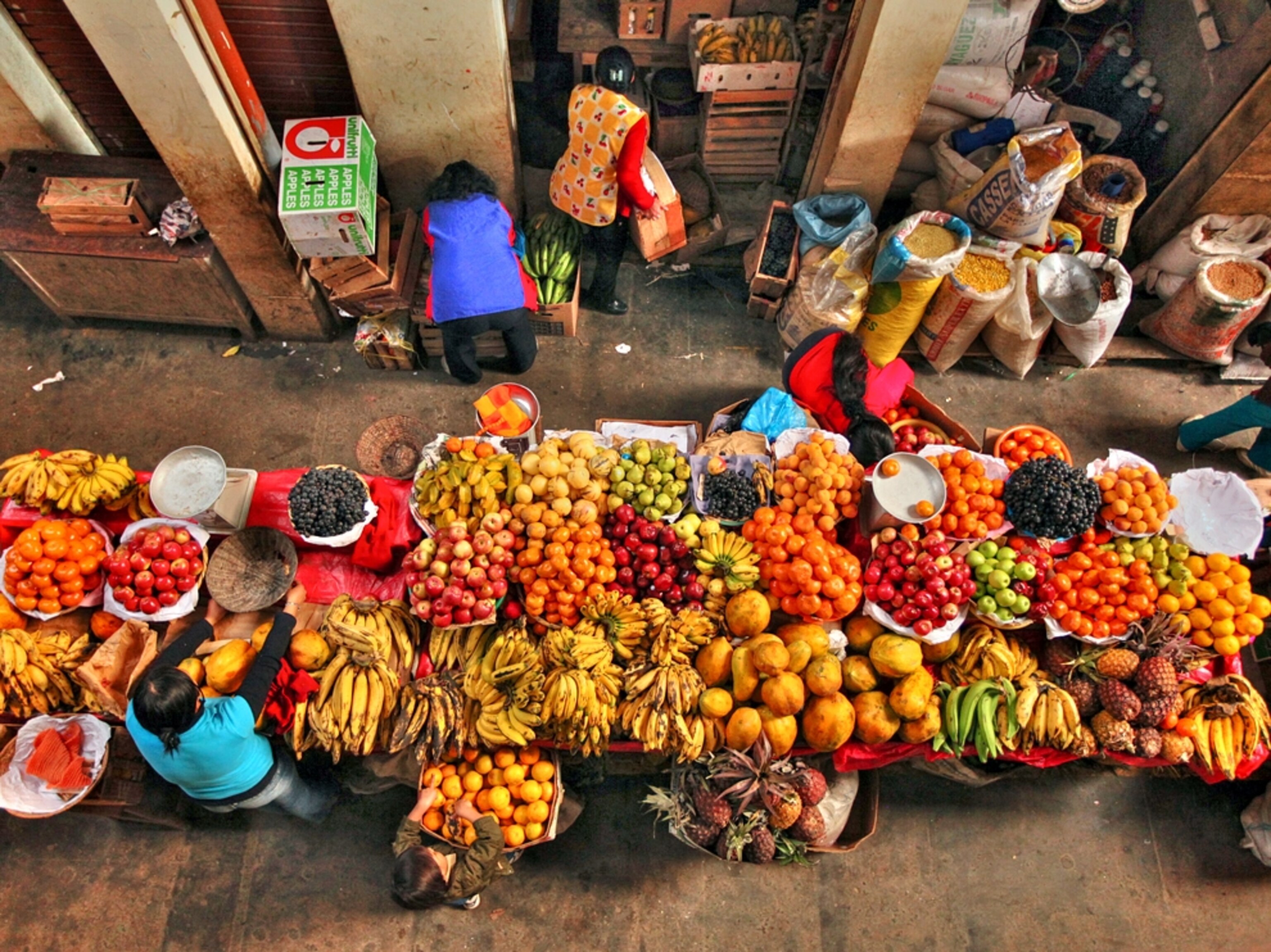 Fruit market viewed from above