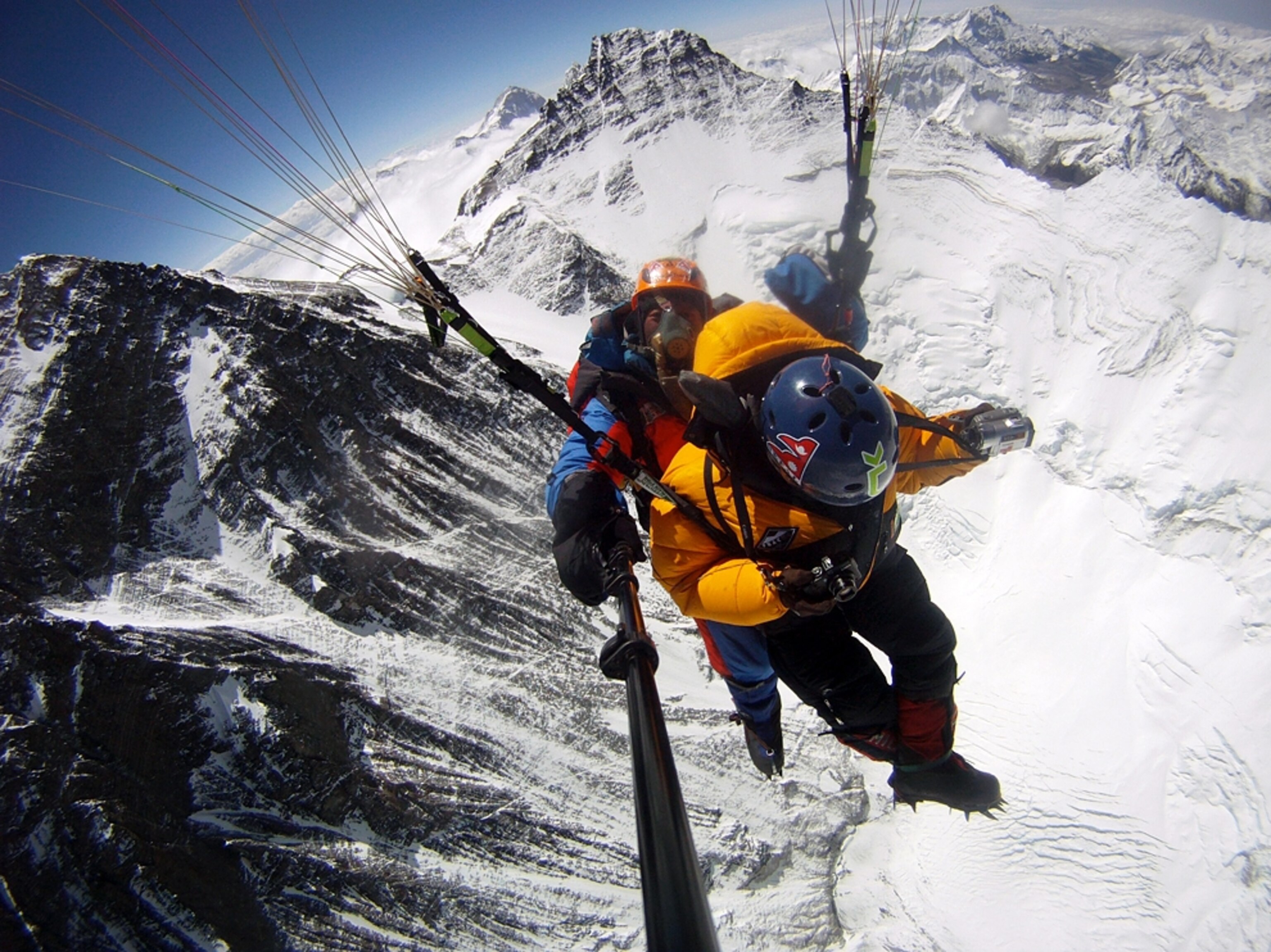Sano Babu Sunuwar and Lakpa Tsheri Sherp on tandem flight from the summit of Mount Everest
