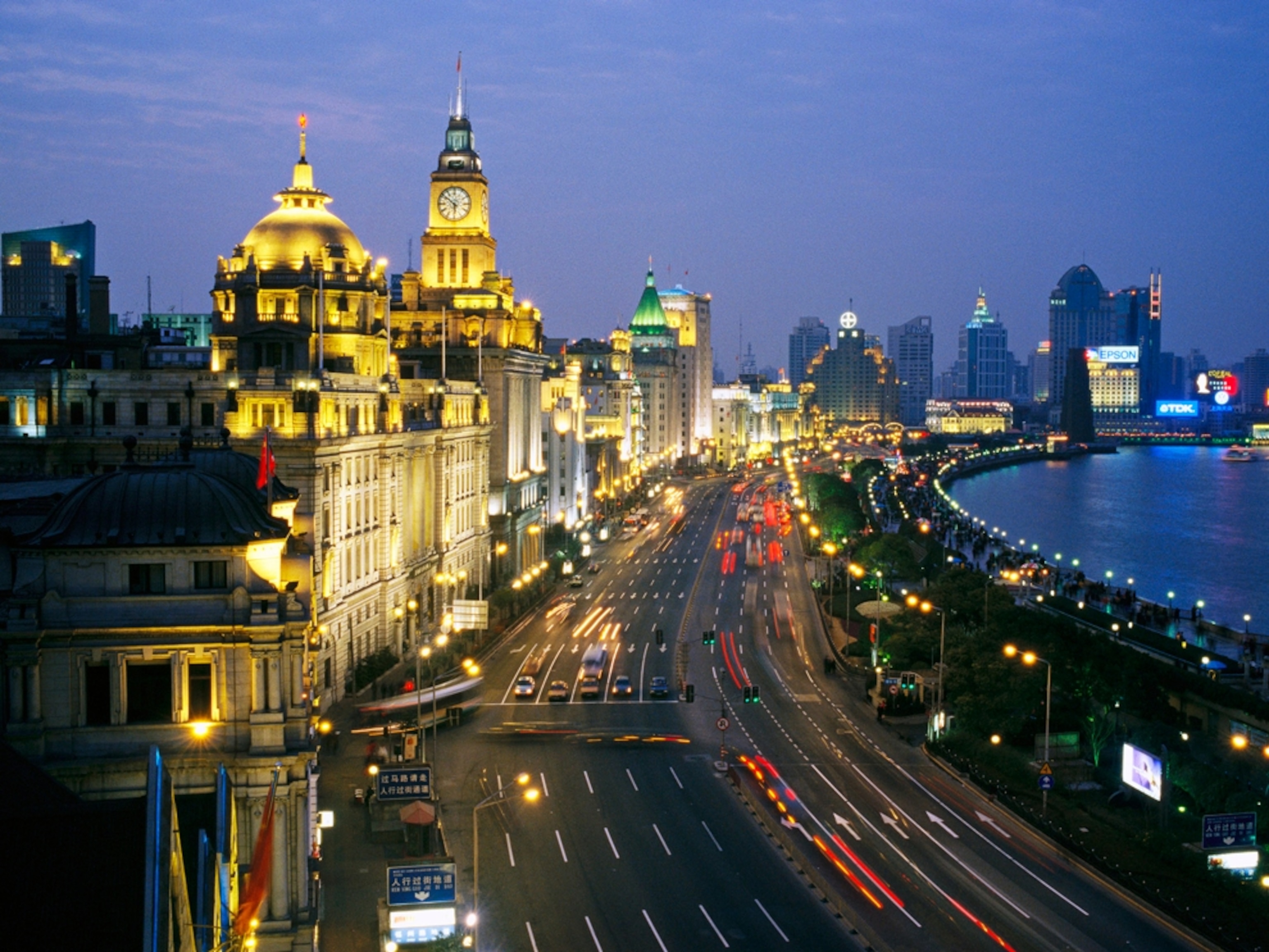Strip of buildings along river