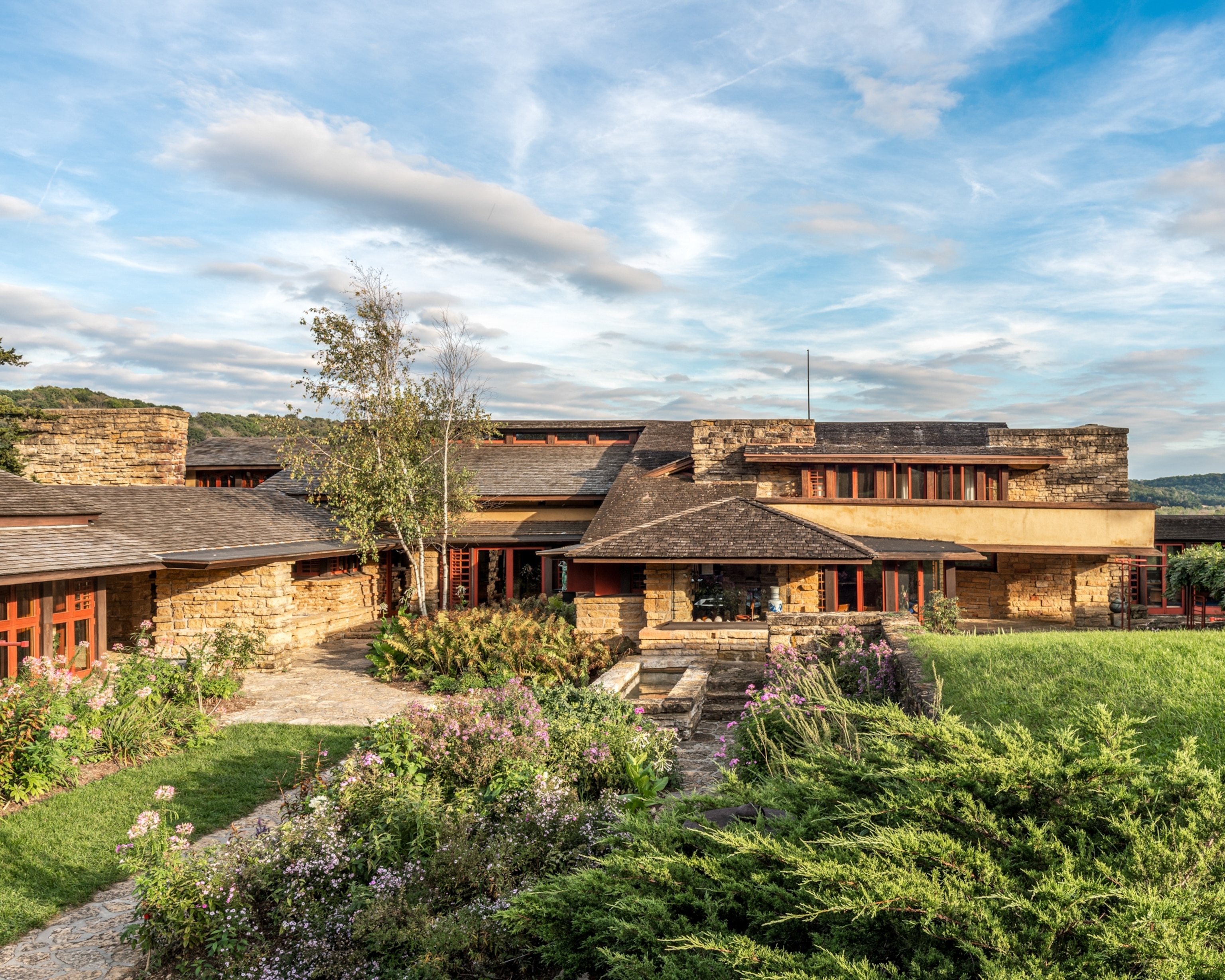 A view of Taliesin, Frank Lloyd Wright's home for nearly 50 years in Spring Green, Wisconsin, from 1911 until his death in 1959.