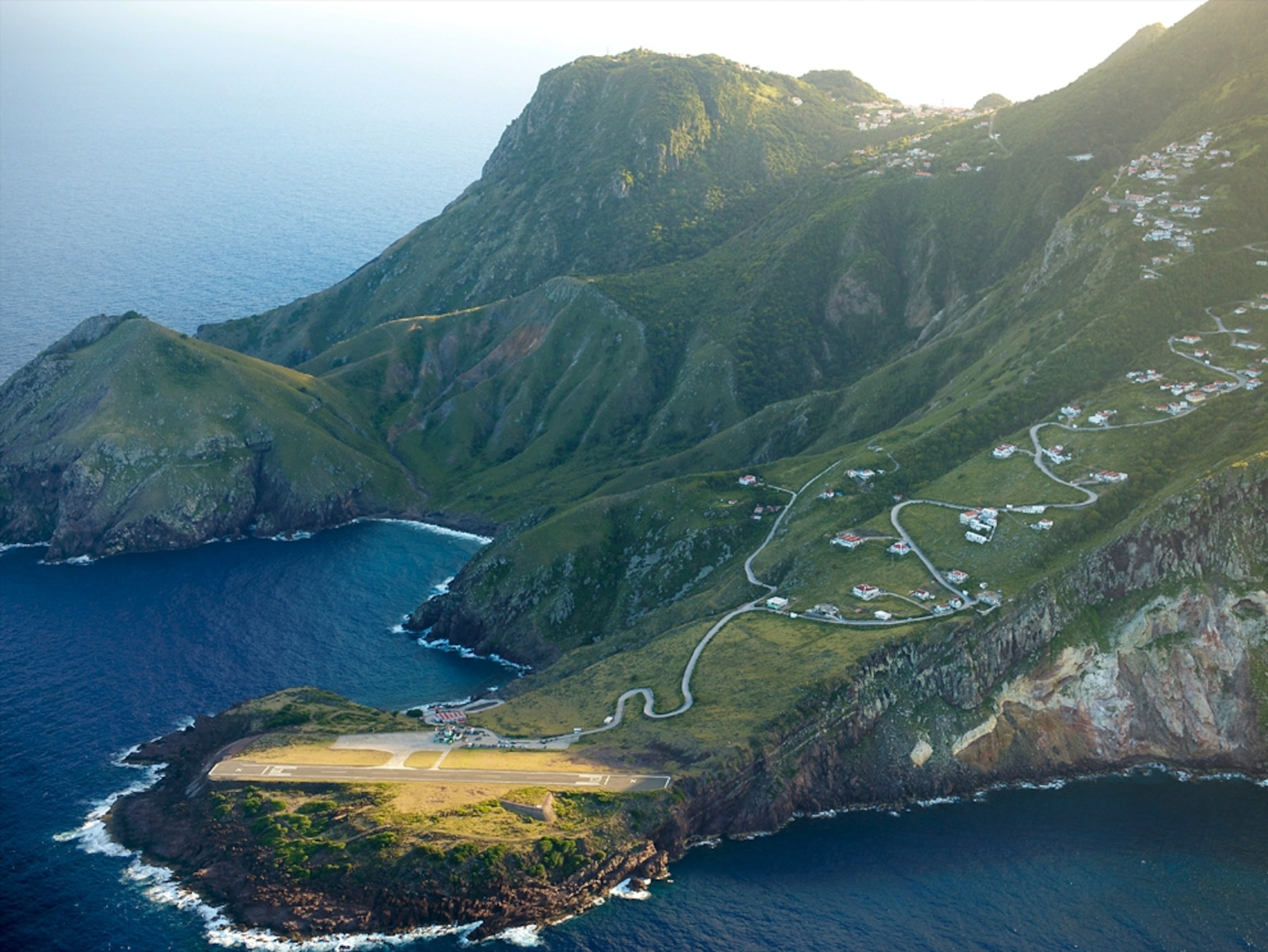 Saba island picture: An aerial view of the airstrip on the island of Saba in the Kingdom of the Netherlands, for a gallery on the world's most extreme airports