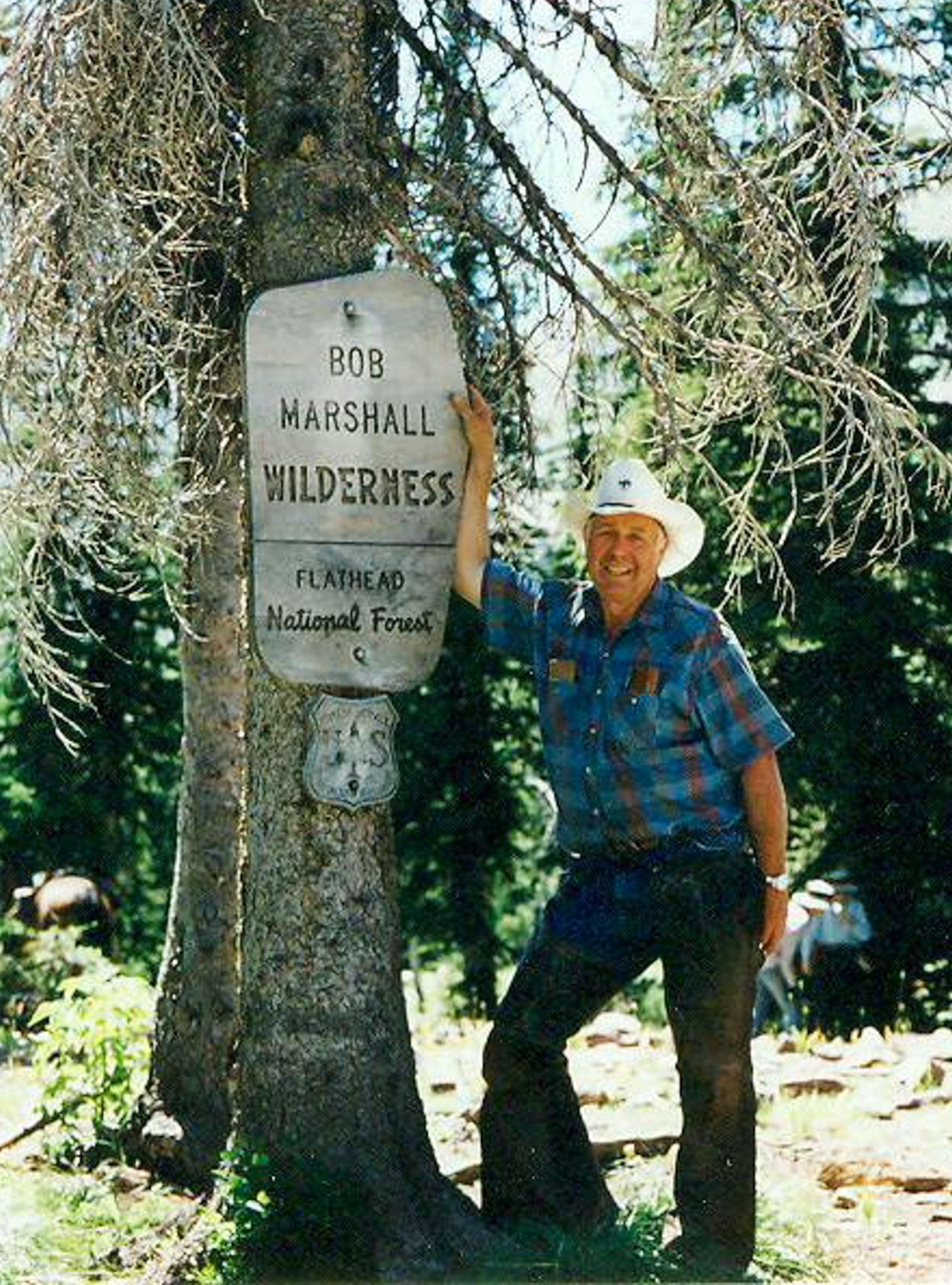 Smoke Elser at the Bob Marshall boundary sign