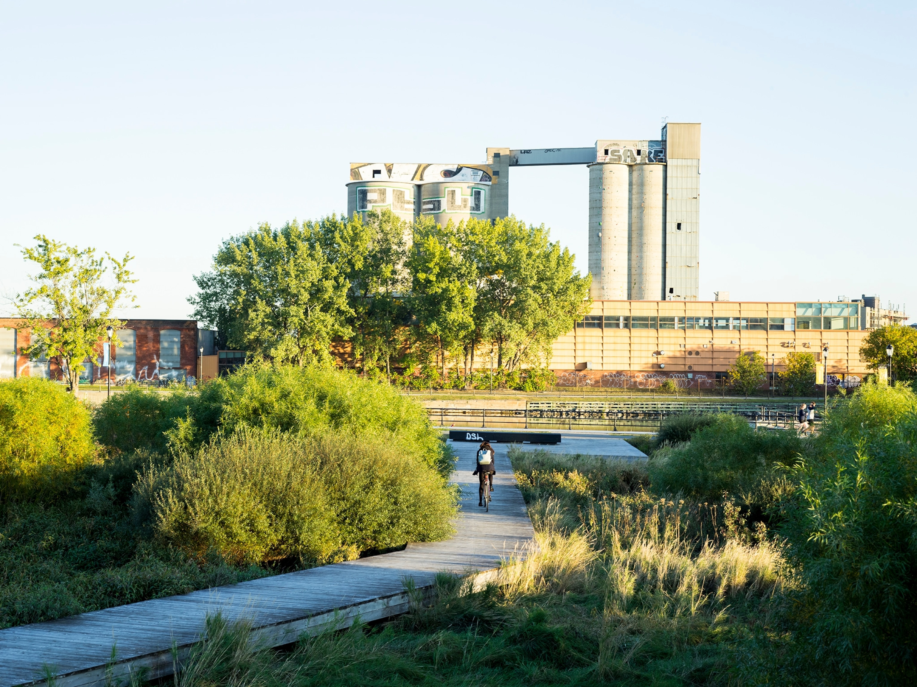 a cylist along the Lachine Canal in Montreal, Canada