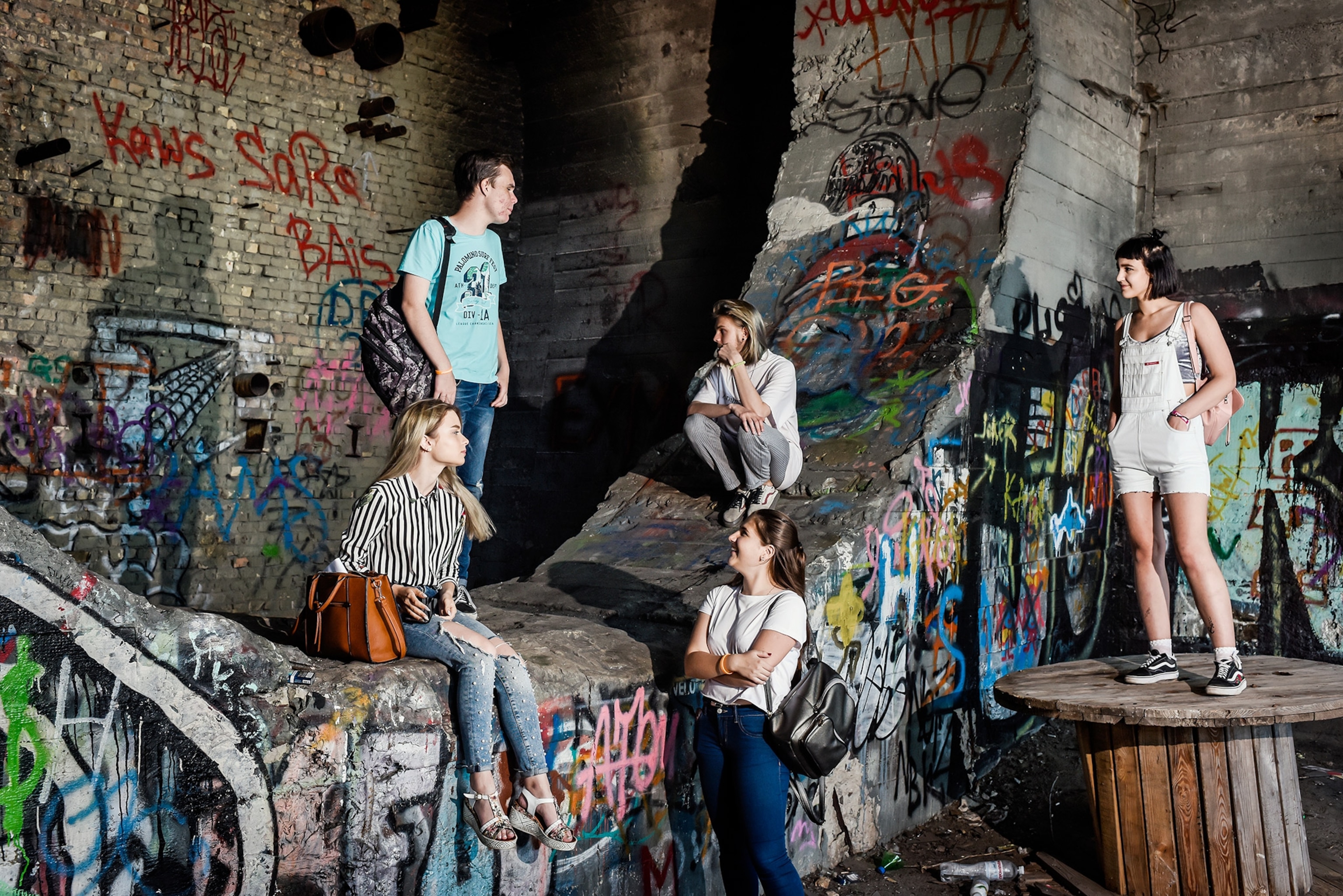 kids hanging out after the last day of school in Kiev, Ukraine
