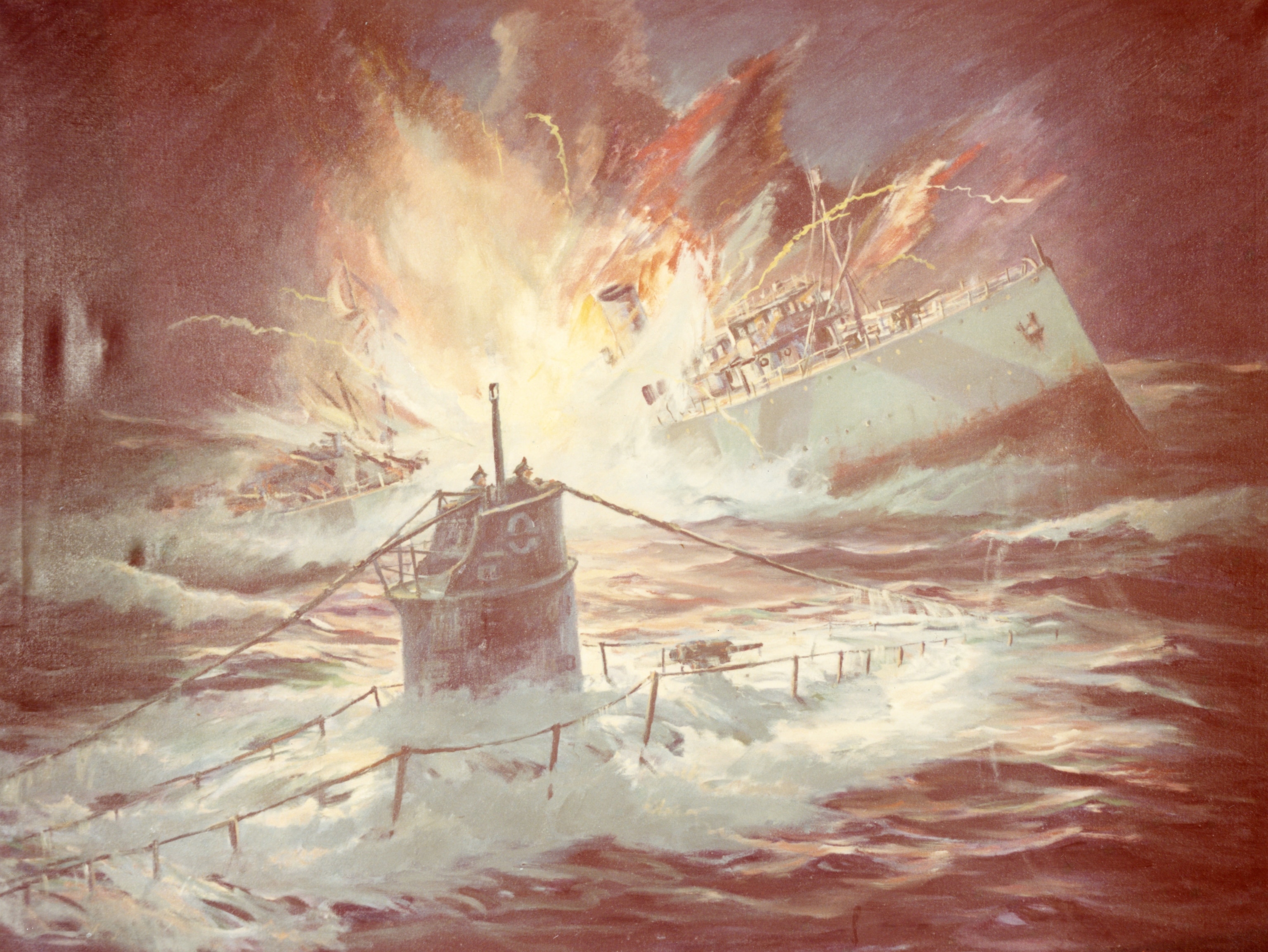 An illustration of a boat exploding