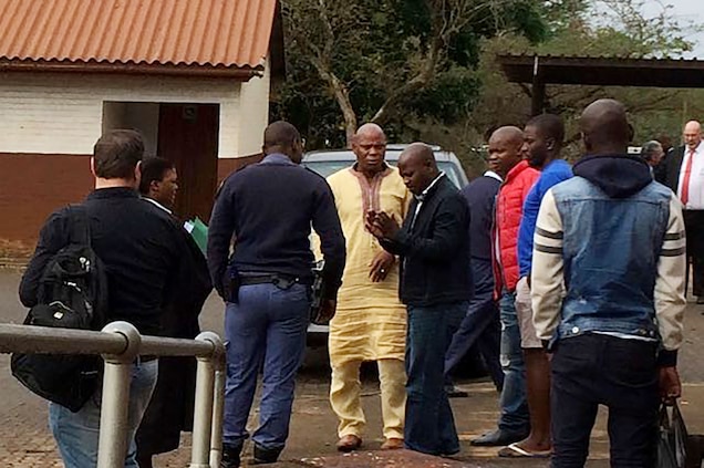 POLL: Should South Africa strictly enforce its anti-poaching legislation? Dumisani Gwala, in yellow, was allegedly responsible for the majority of poaching incidents in the province at the time of his arrest in 2014. His trial has been delayed 17 times. Photograph by Laurel Neme