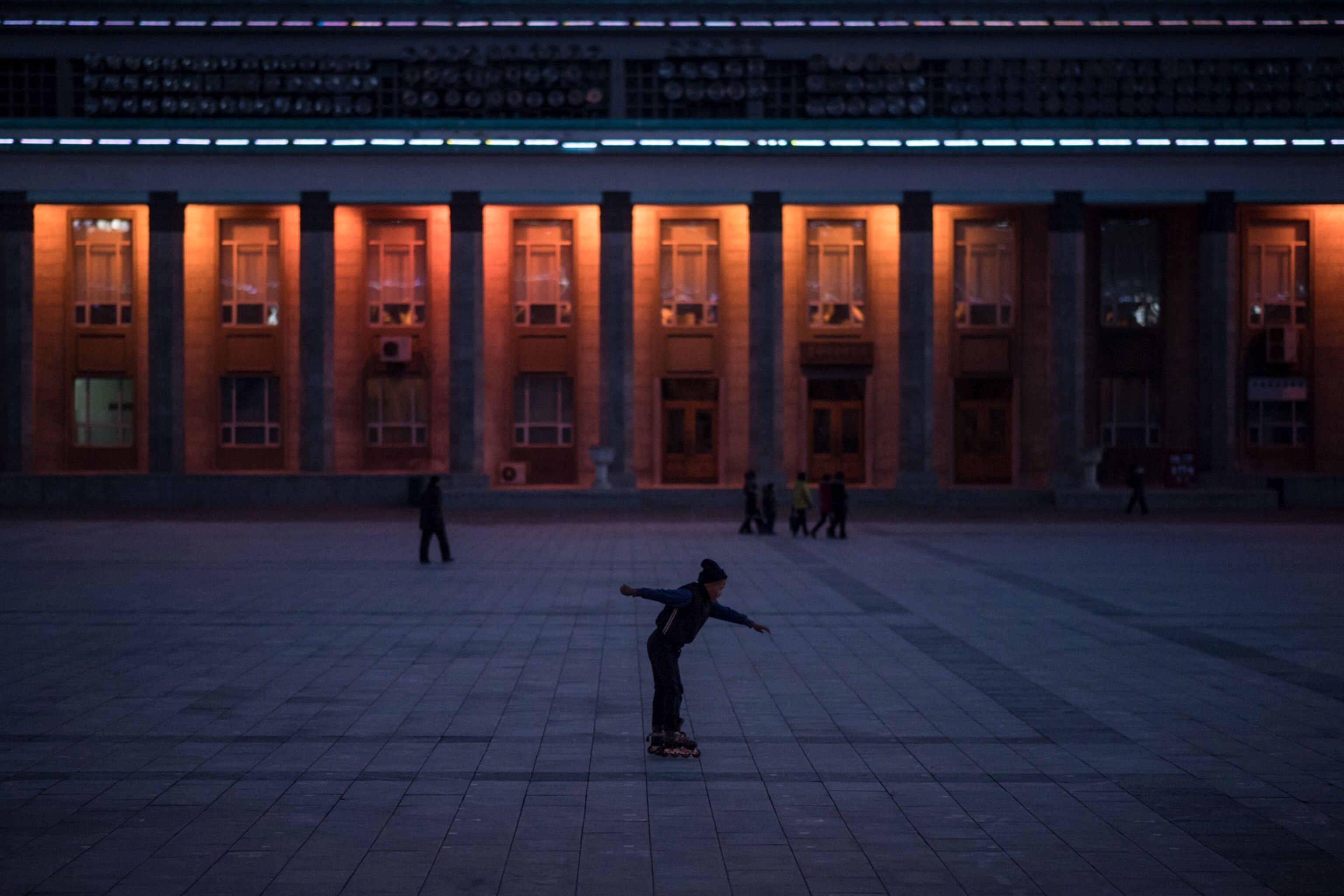 a child rollerskating in North Korea