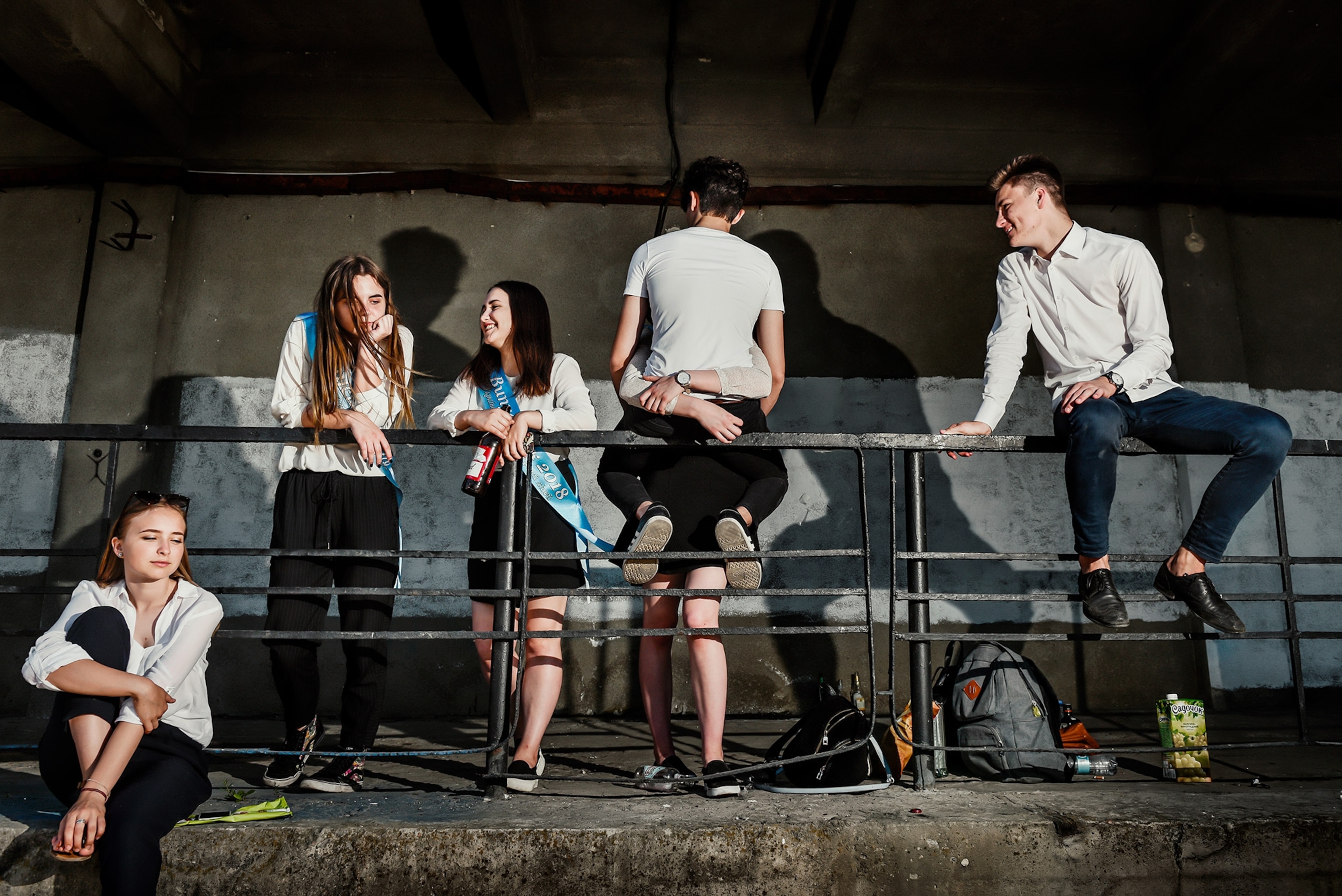 kids relaxing on the last day of school in Kiev, Ukraine