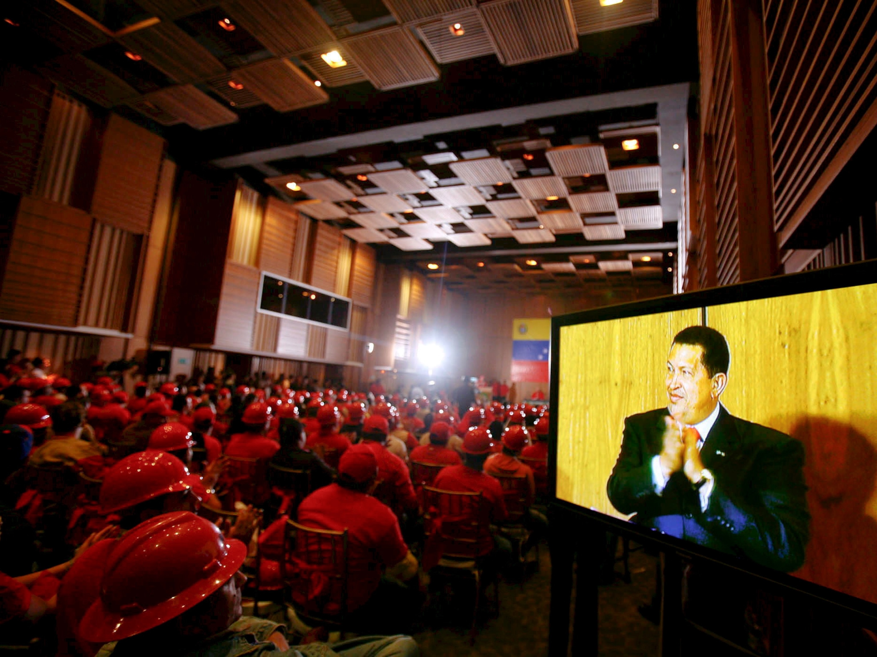 Hugo Chavez on a TV screen