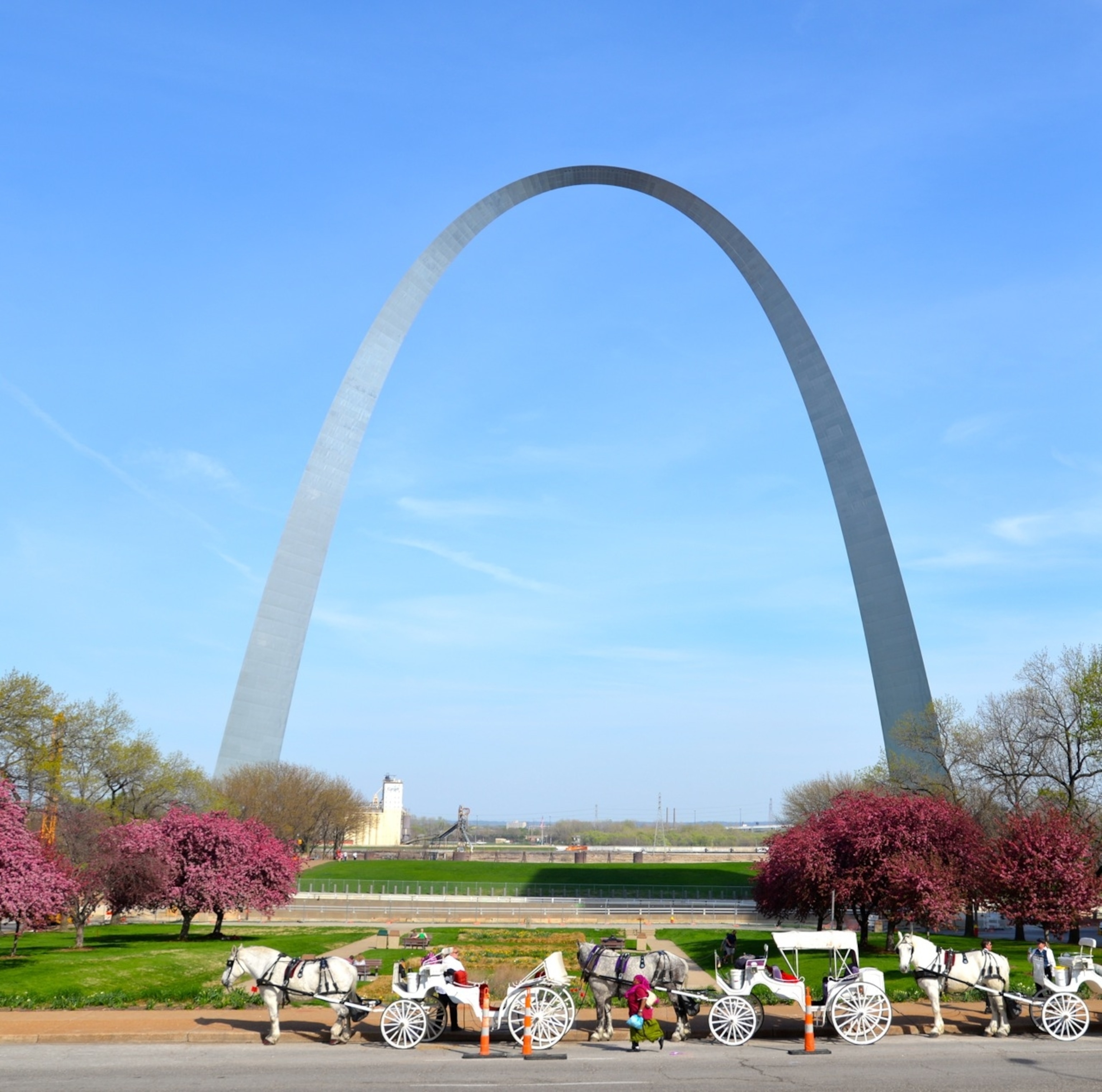 Surrounded by blooming redbud trees, the St. Louis Gateway Arch commemorates America's westward expansion.(Photo by Andrew Evans, National Geographic Travel)