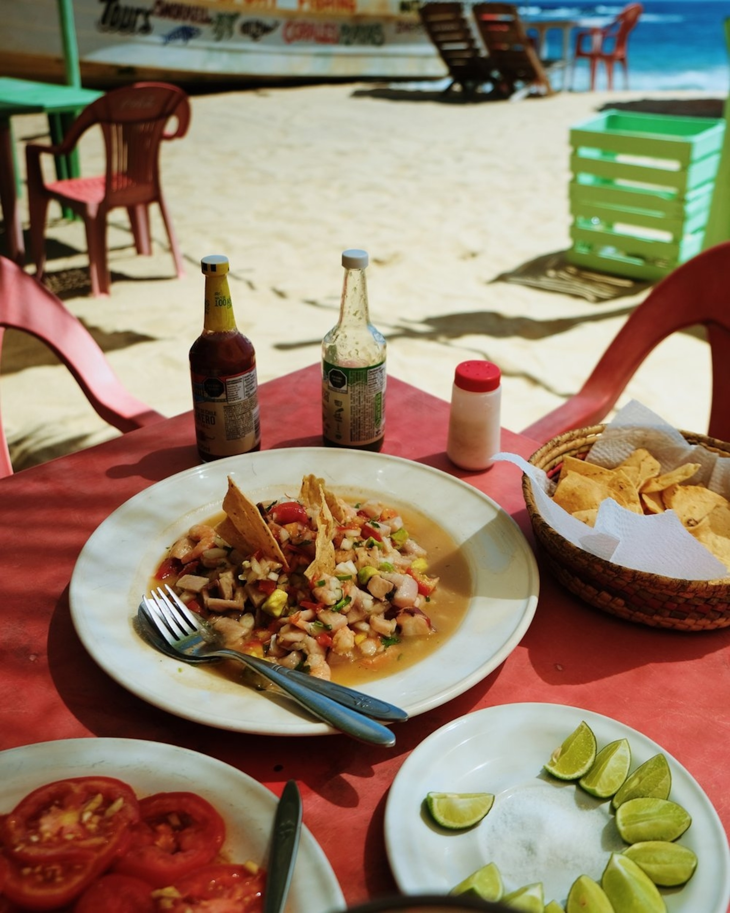 Ceviche lunch on the shores of Mazunte, Oaxaca.