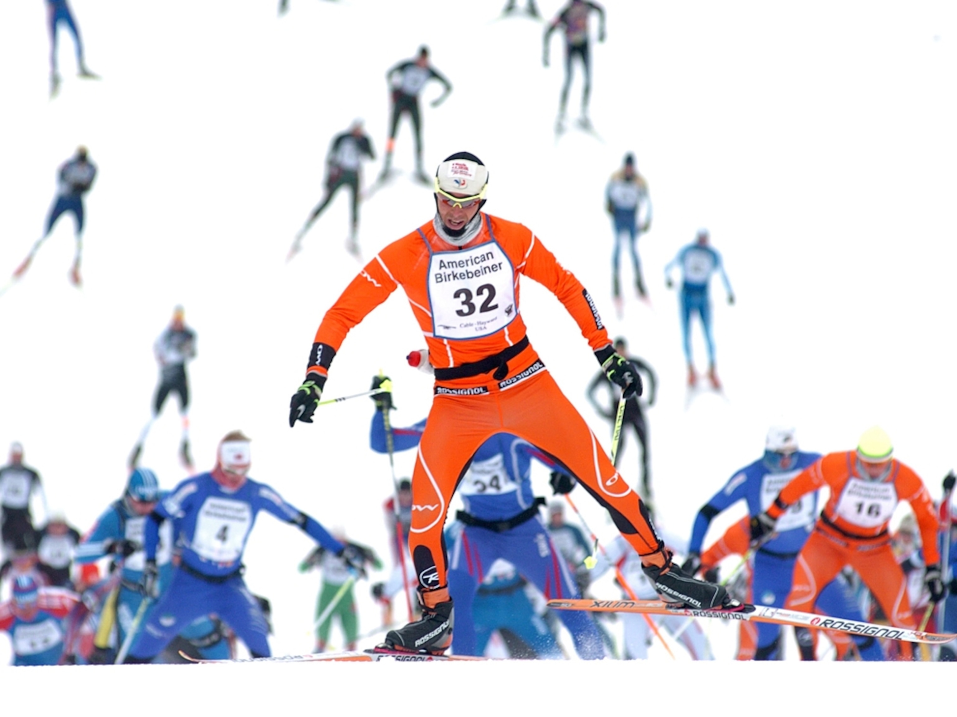 A racer on skis during the American Birkebeiner Race.