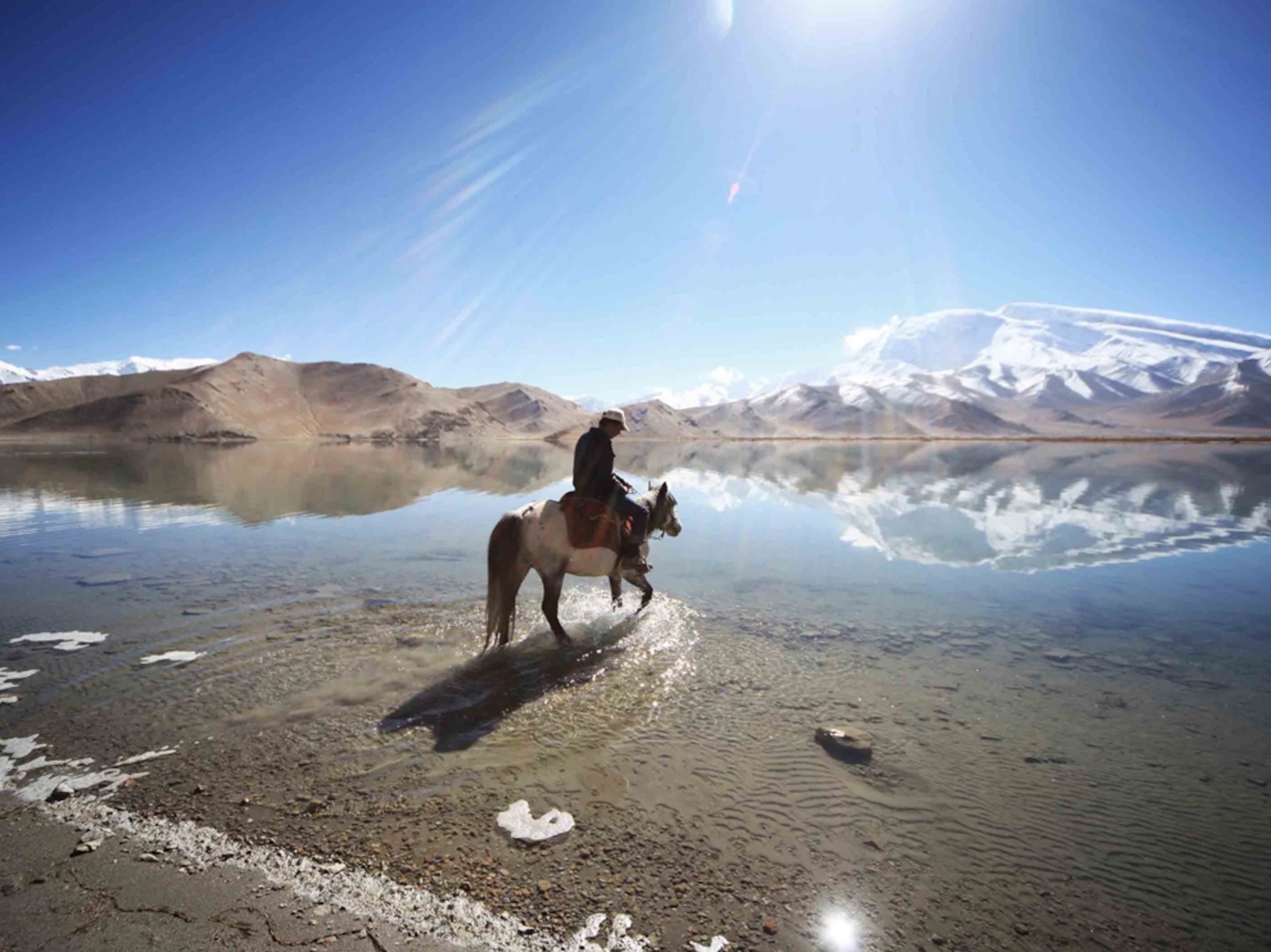 Man on horse at Chinese lake
