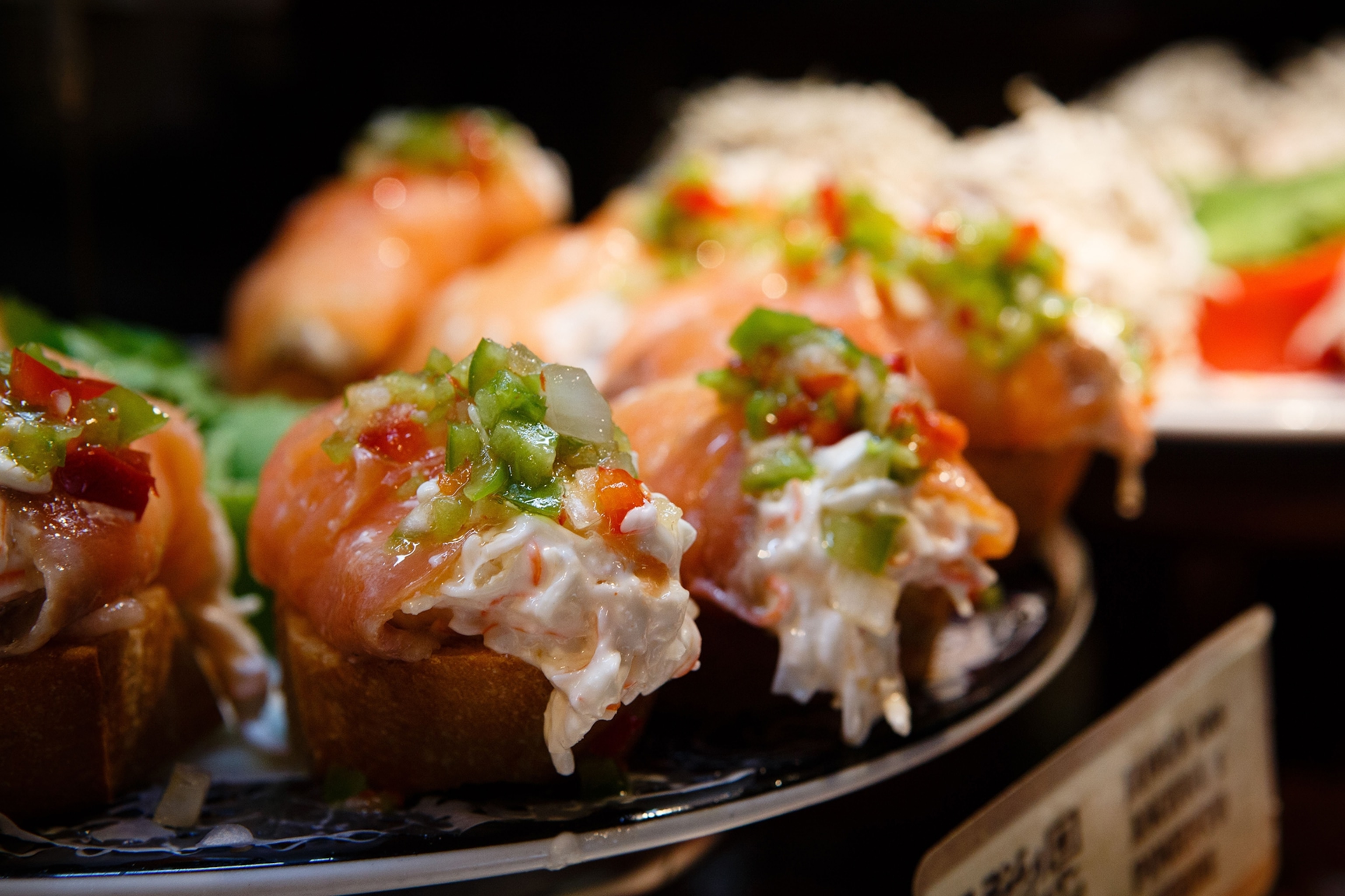 salmon tapas at Bar Txalupa, San Sebastian, Spain