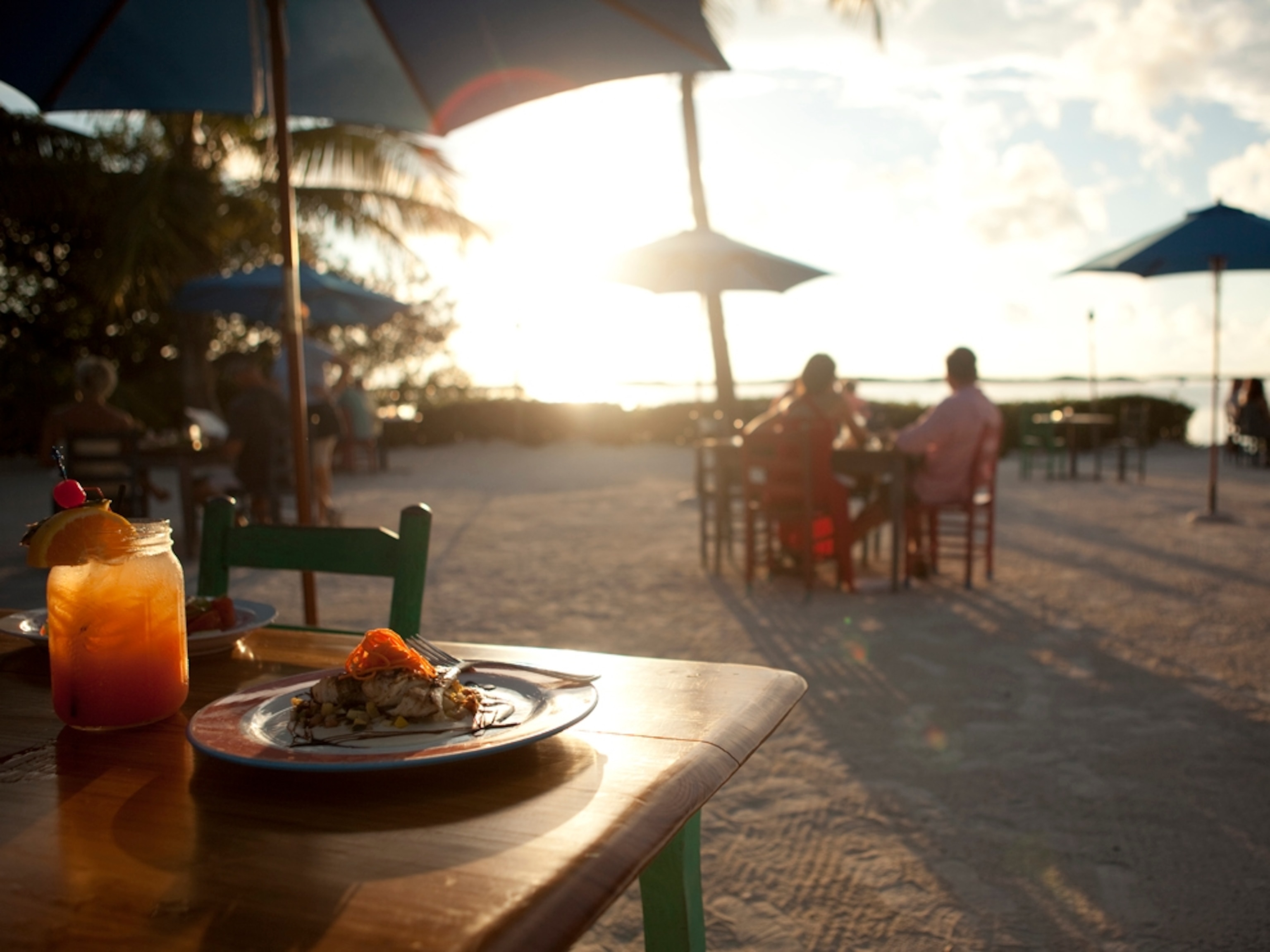 the Morada Beach Café at sunset