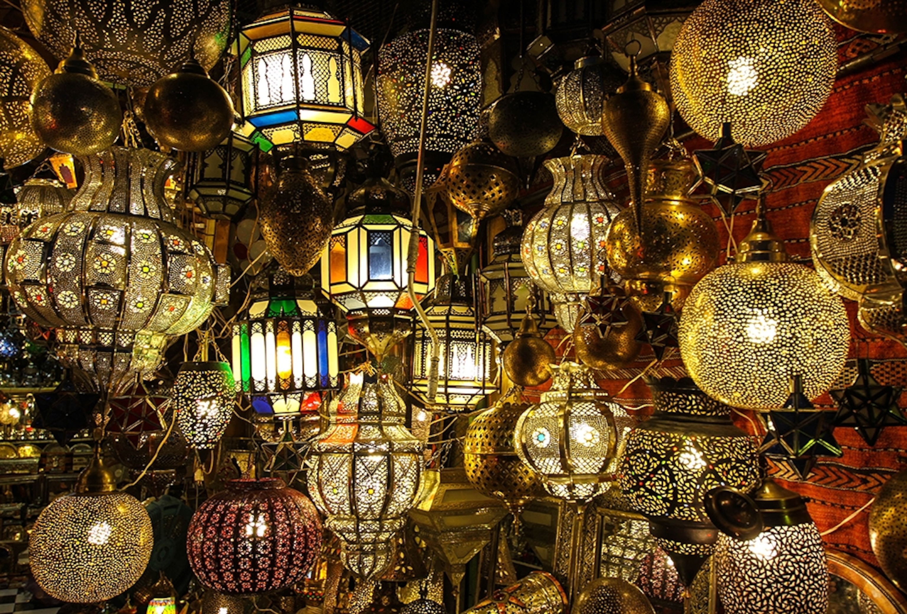 lanterns in a market in Marrakech, Morocco