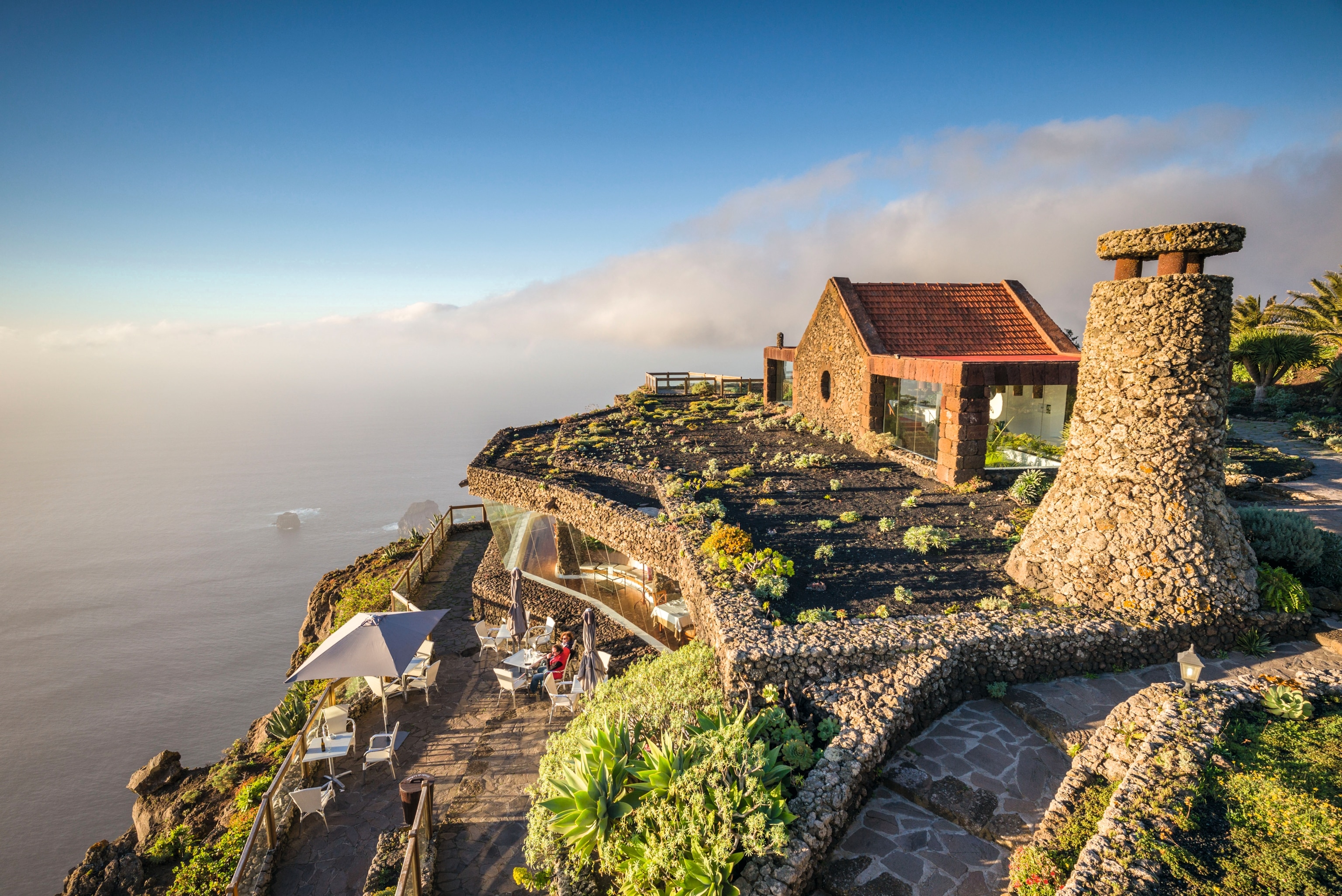 Spain, El Hierro Island, Guarazoca, Mirador de la Pena, viewing area and restaurant designed by famed artist Cesar Manrique