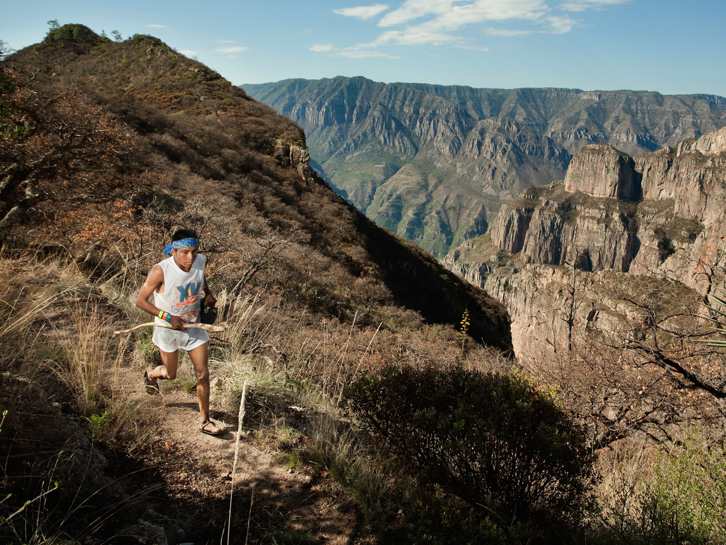 A Tarahumara runner in an ultramarathon in Chihuahua, Mexico.