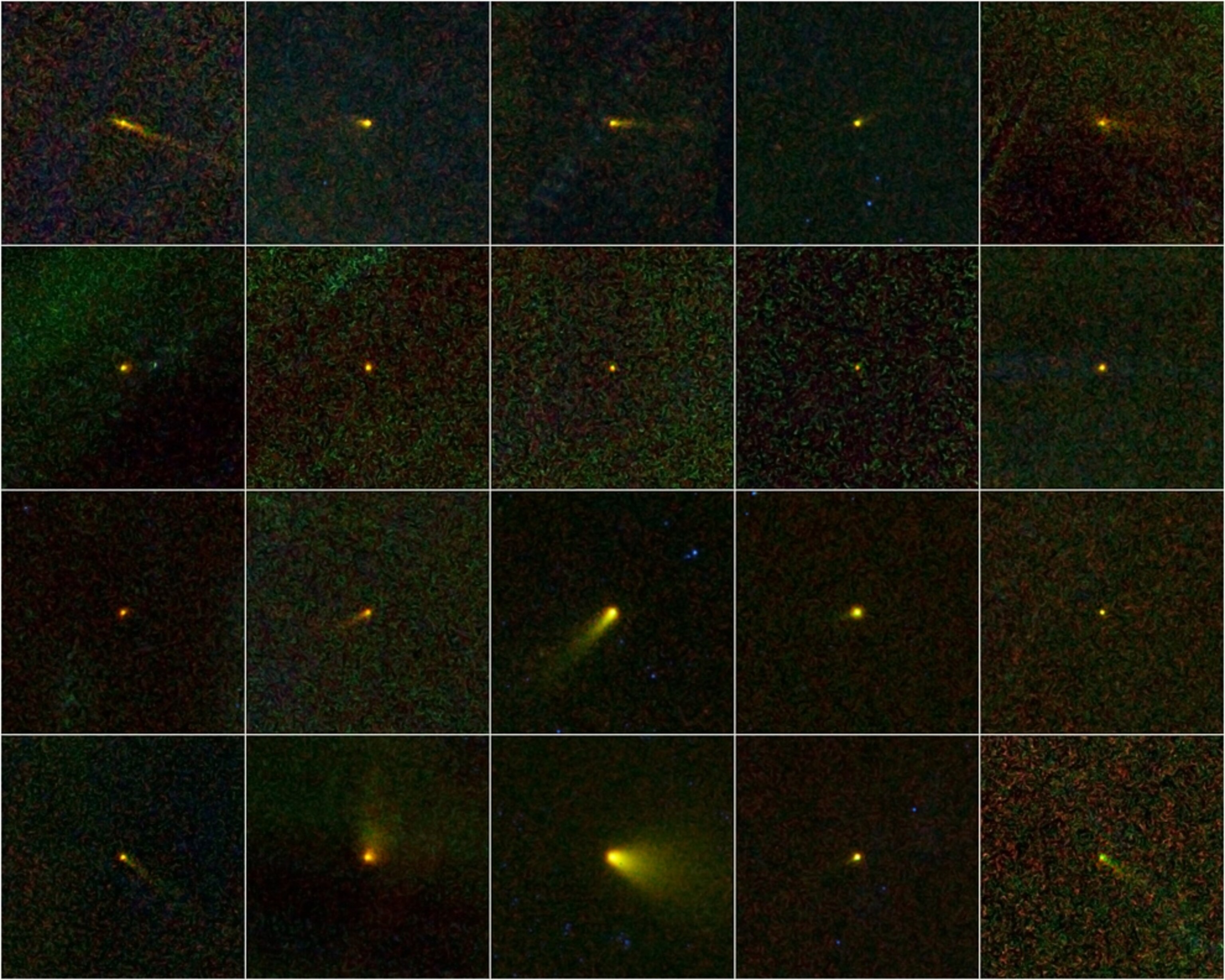 Mosaic of 20 comets discovered by a NASA satellite.