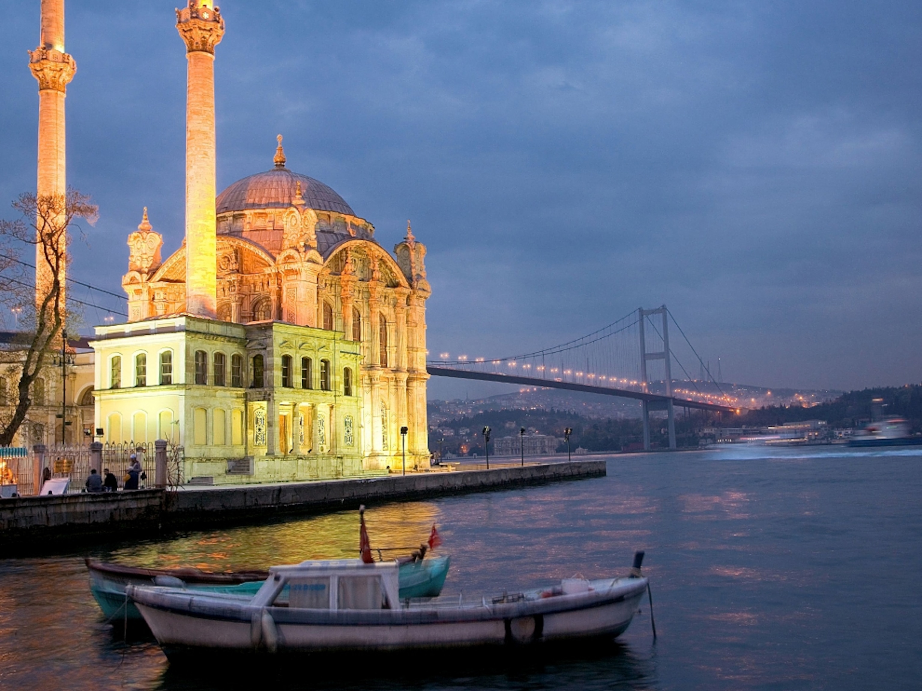 the Oertakoy mosque and Bosphorus Bridge at night, Istanbul