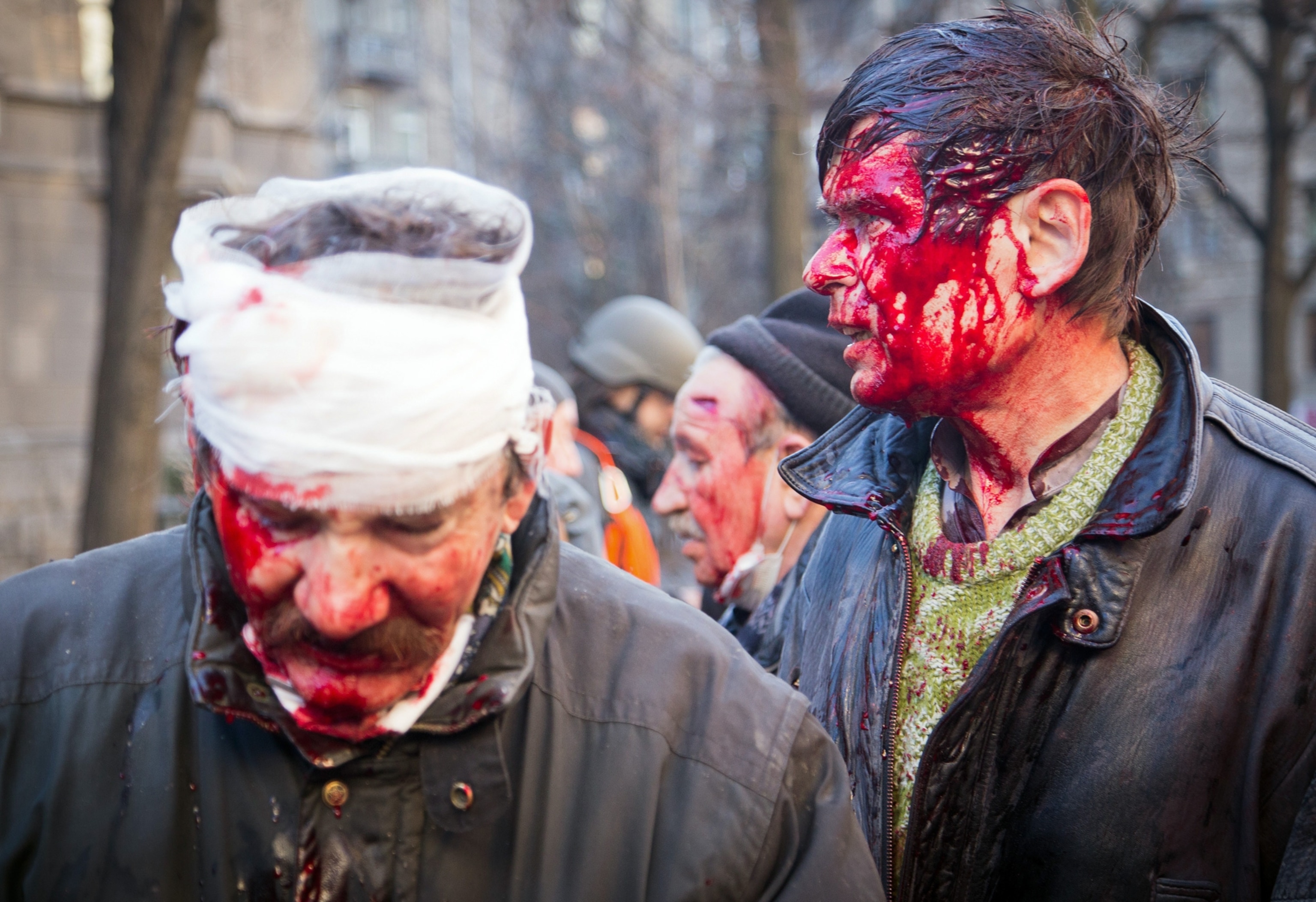 Anti-government protesters clash with riot police.