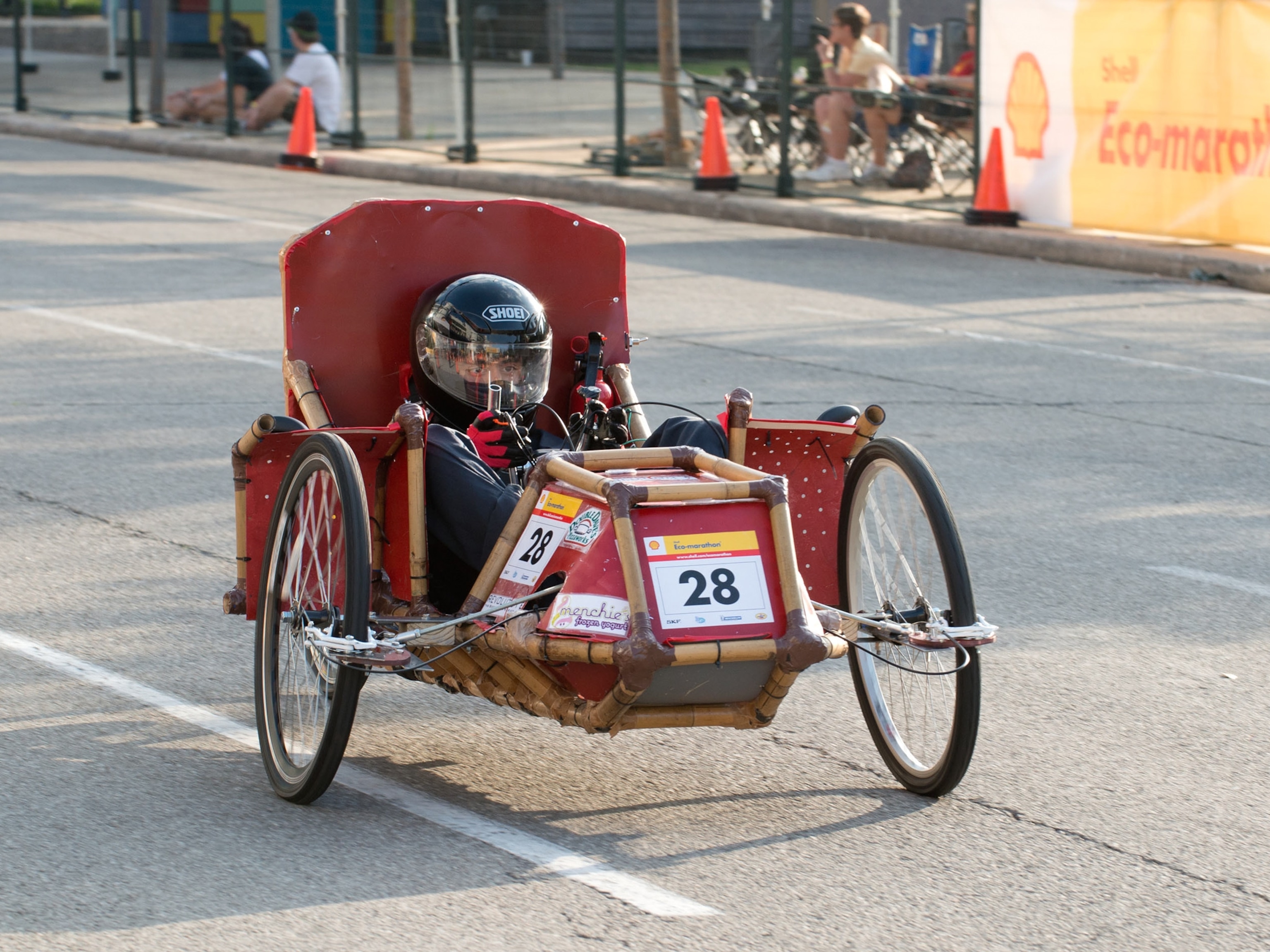 Bamboo car picture - Westside High School’s bamboo electric vehicle in Shell Eco-marathon Americas 2012