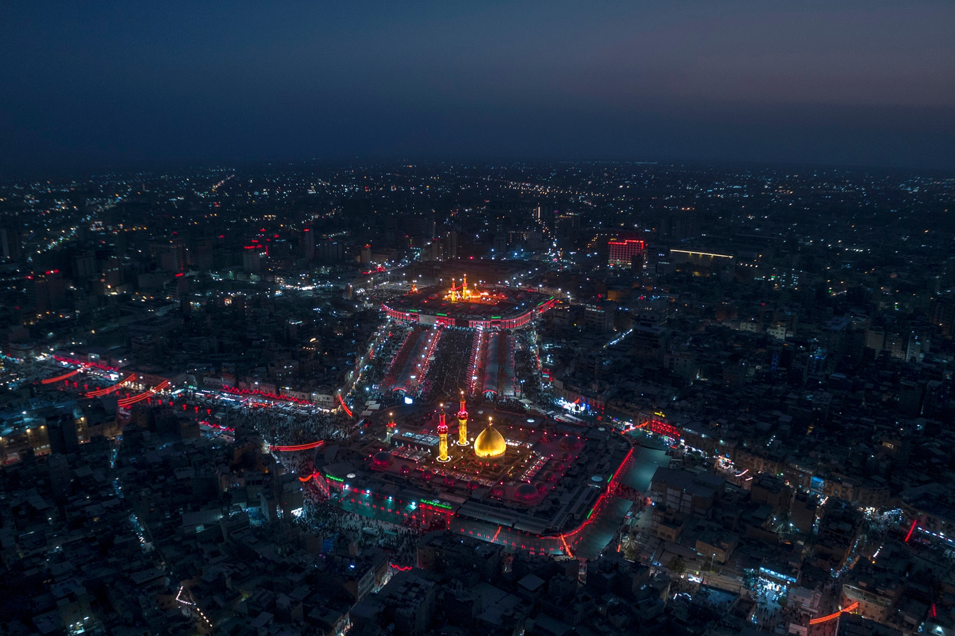 A city lit up at night