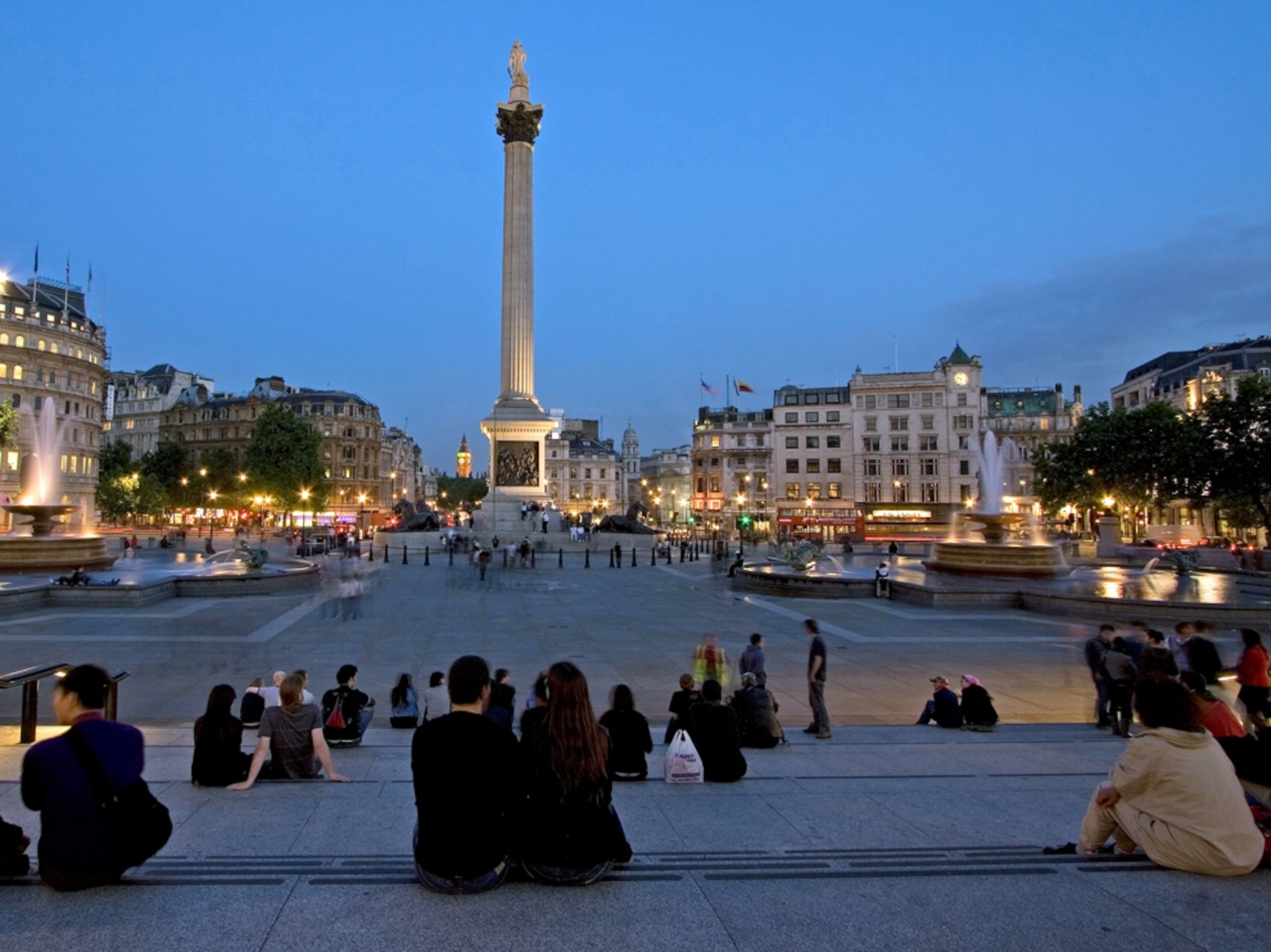 People gathered at London's Trafalgar Square in the evening