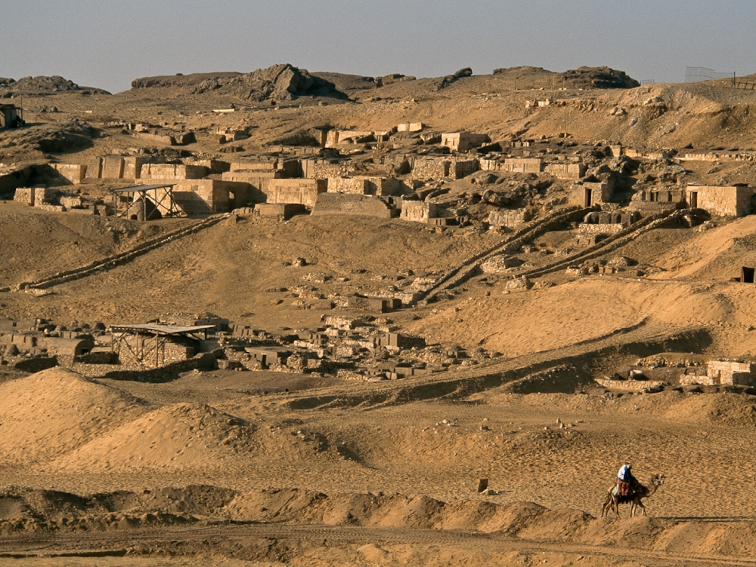 Picture of the graves of the pyramid builders in Egypt.