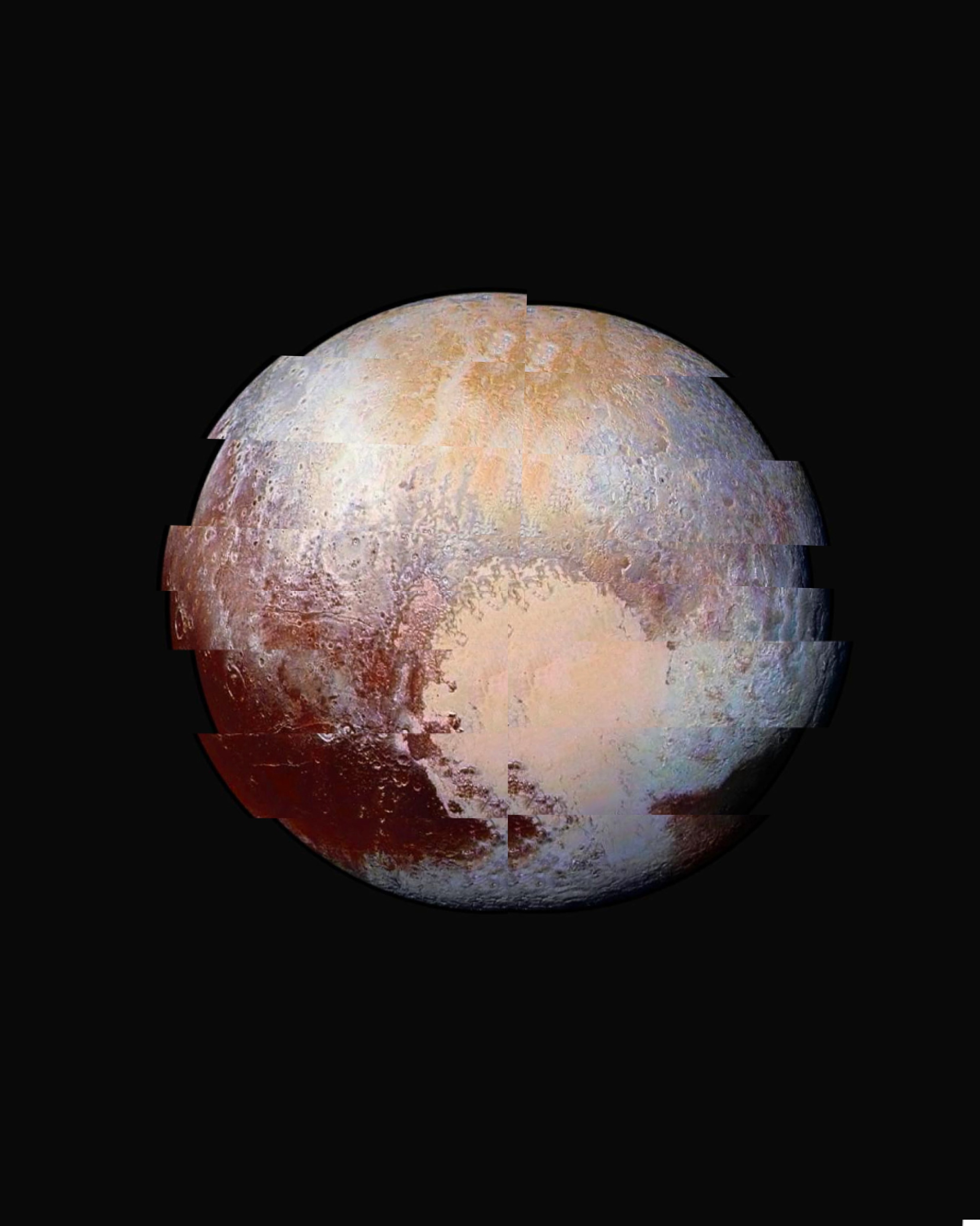 Distorted image of Pluto with many parts jutting out.