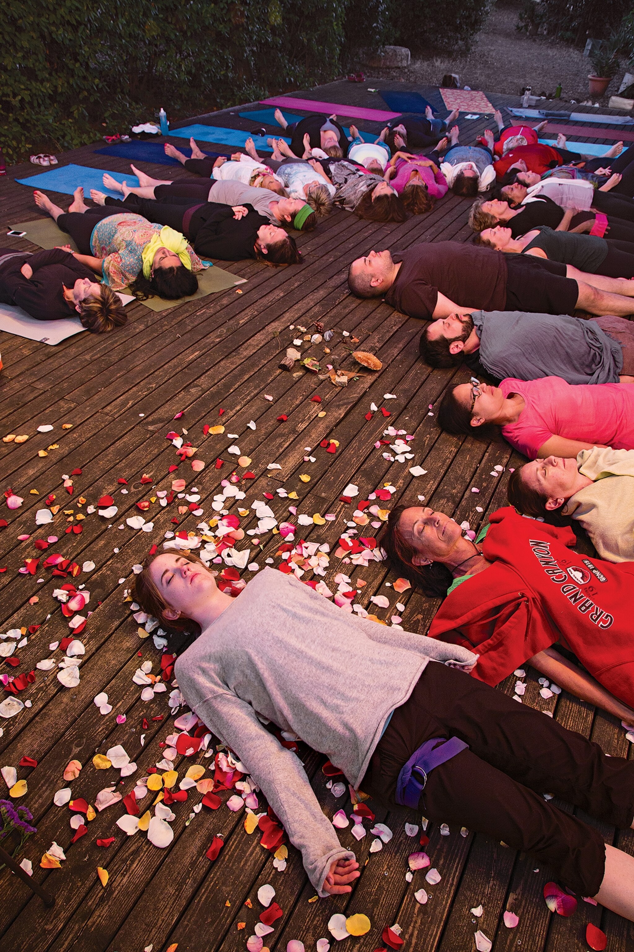 meditation during yoga practice at La Chiara in Tuscany, Italy