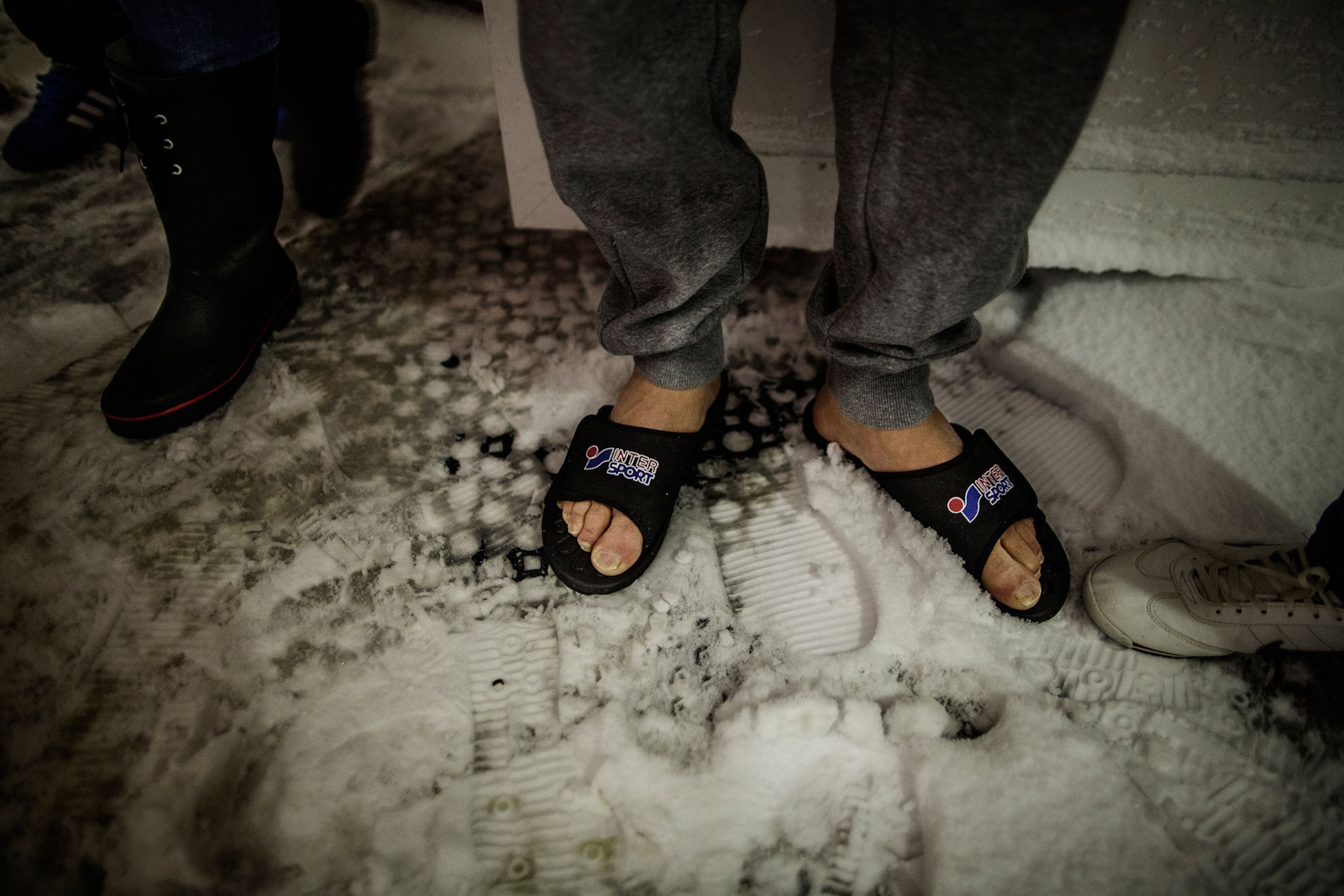 sandals in snow