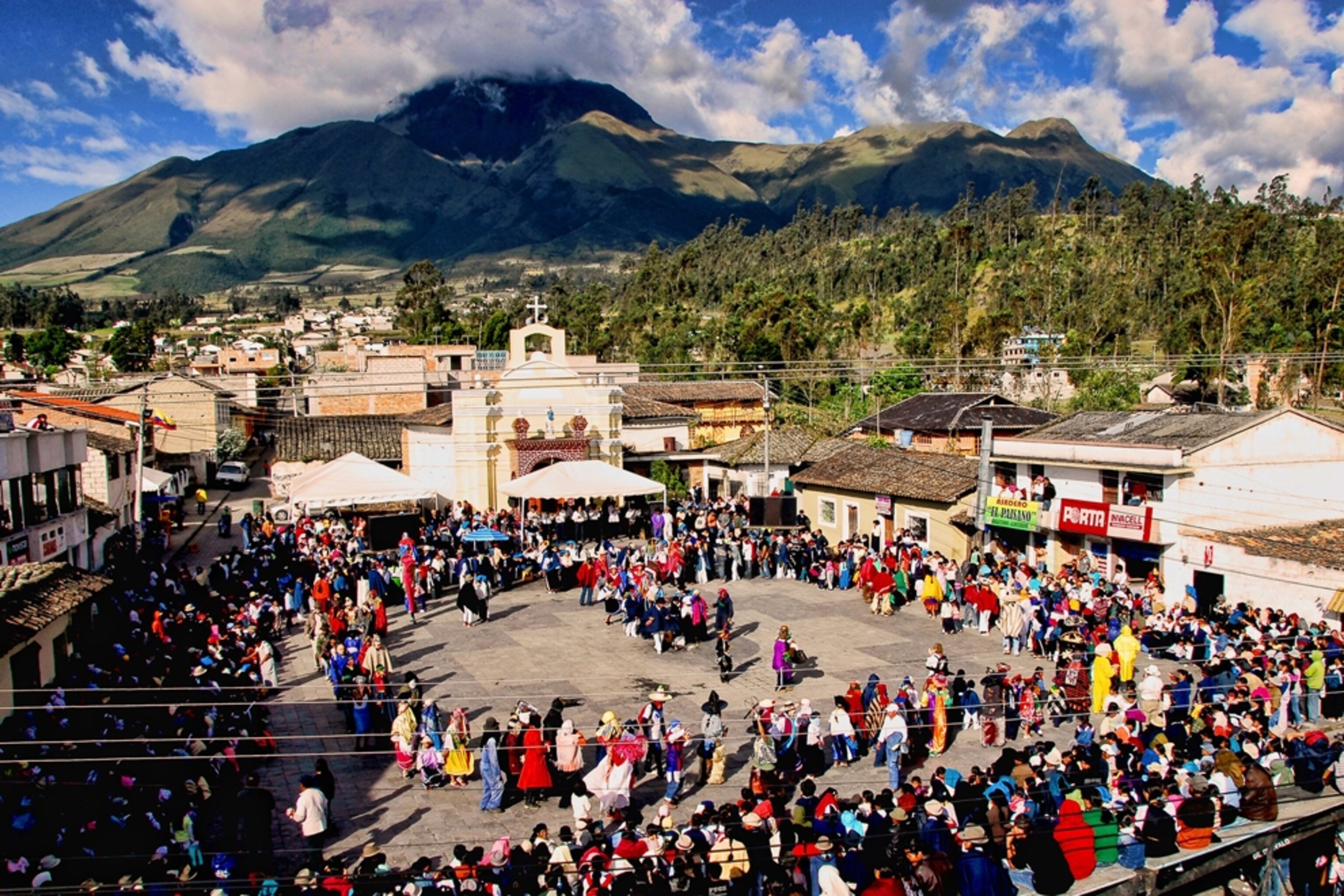 Village square in Cayambe Highlands, Ecuador