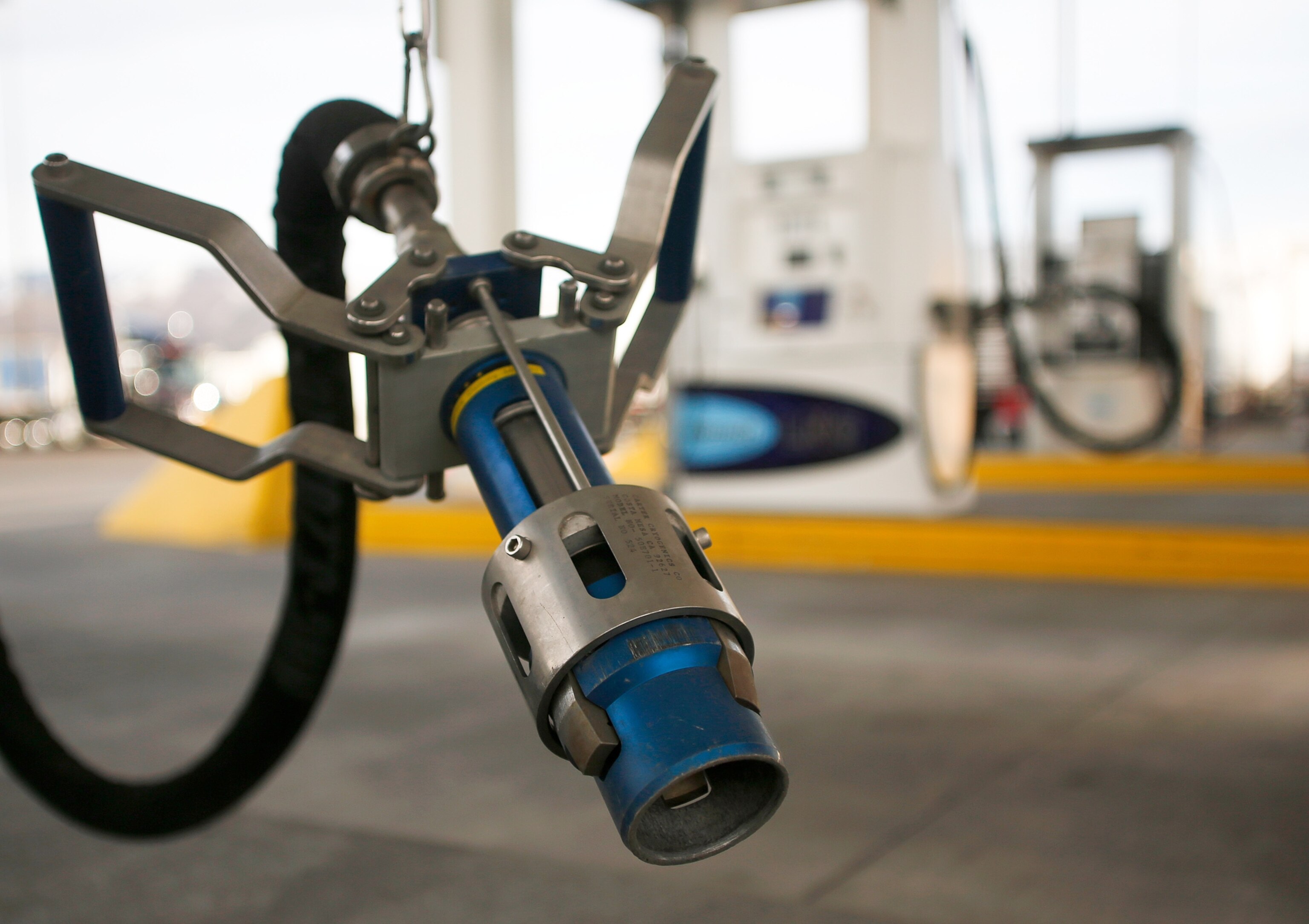 A liquid natural gas pump nozzle at a filling station in Salt Lake City, Utah.