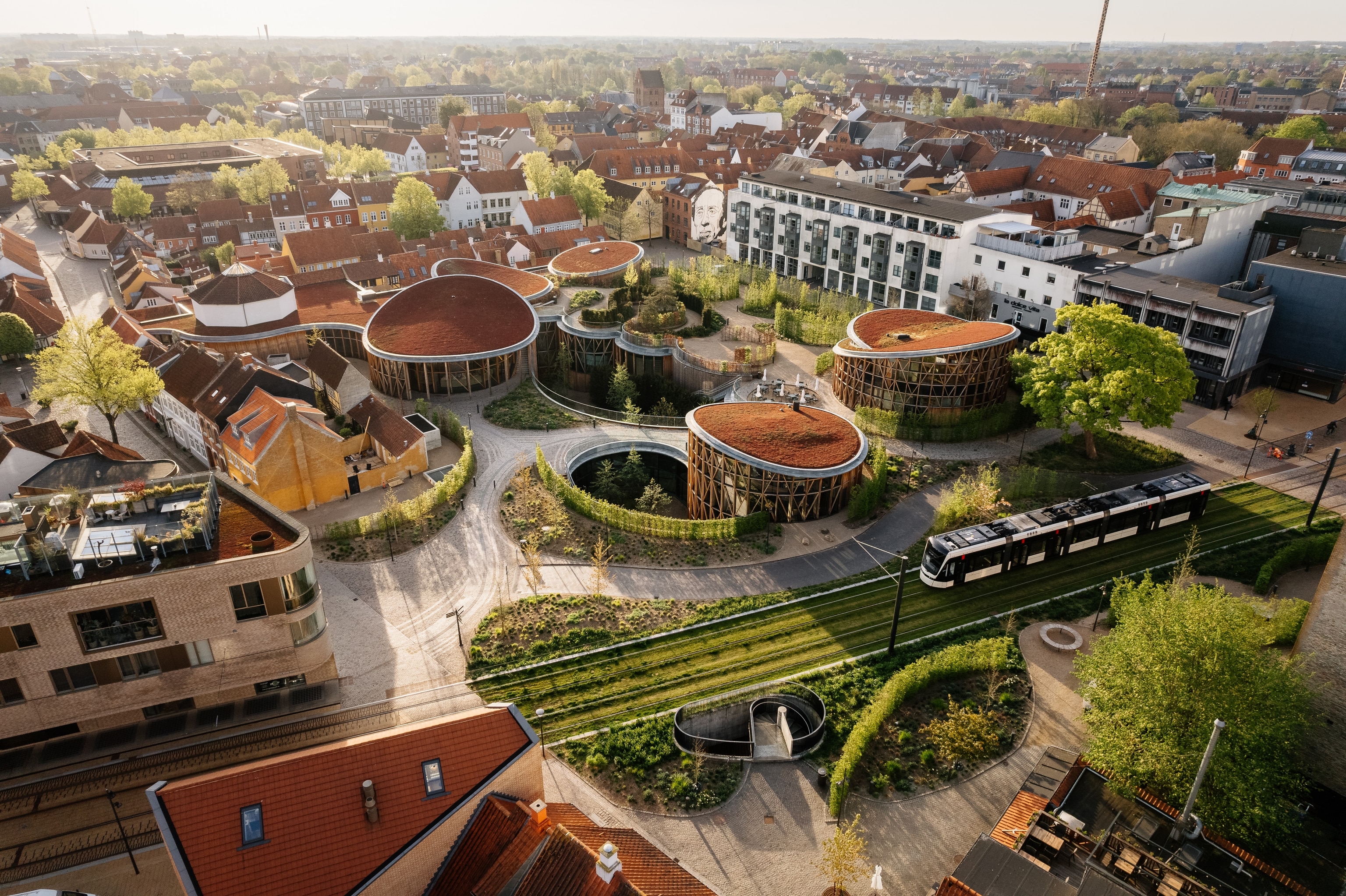 Aerial view of H.C. Andersen’s museum in Odense, Denmark.