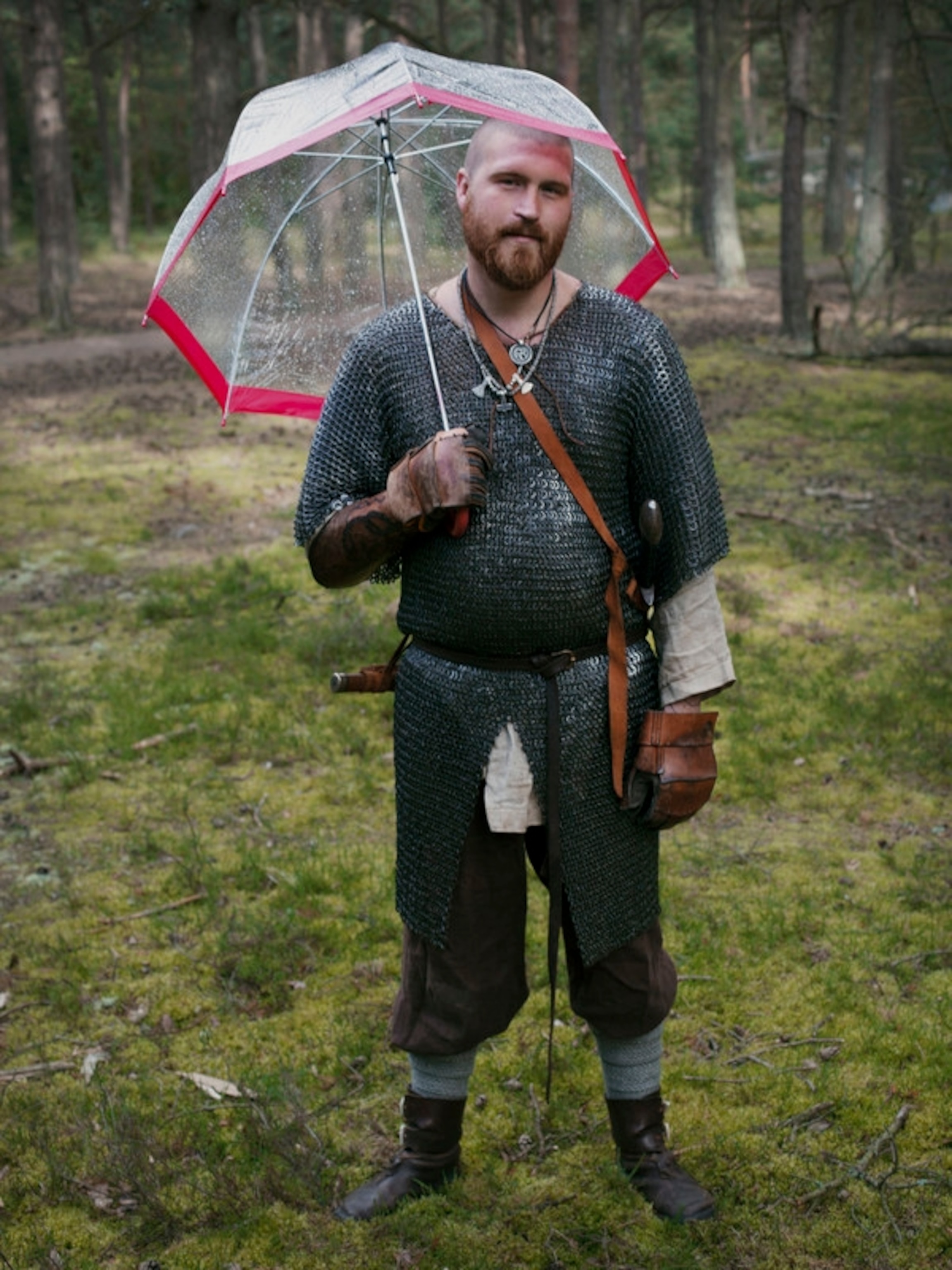 The viking warrior Mathias Urkom from Ystad awaiting the filmdirector command during his movie recording, which is about the Vikings in Scandinavia. Mathias and his crew are pretending a sword fight against the Danes in the forest near the viking village Foteviken.