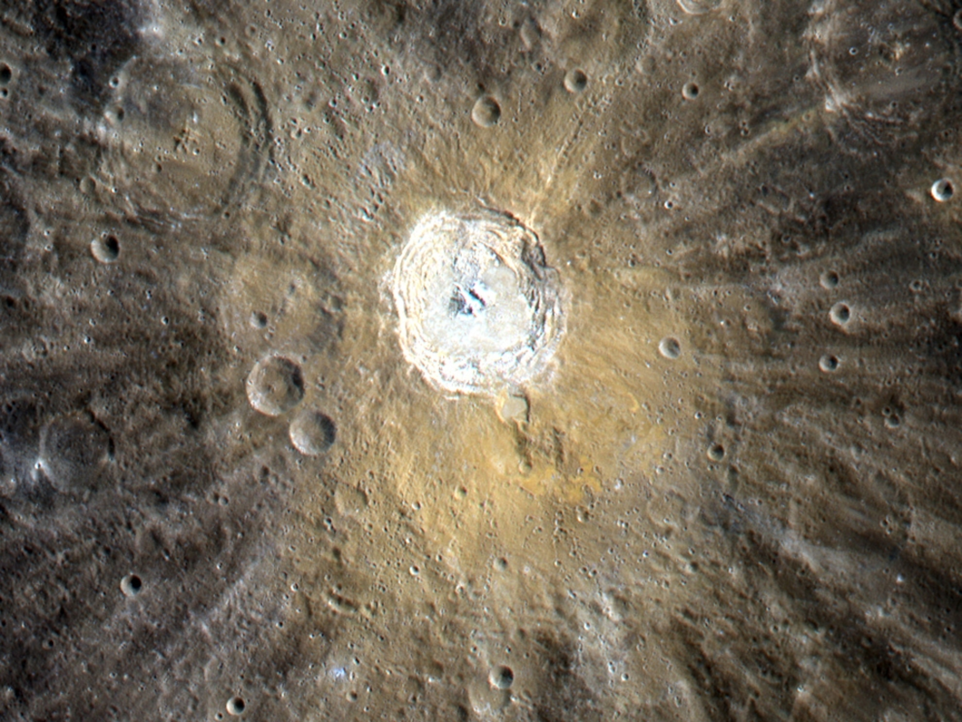 Mercury picture: an enhanced-color view of a young crater