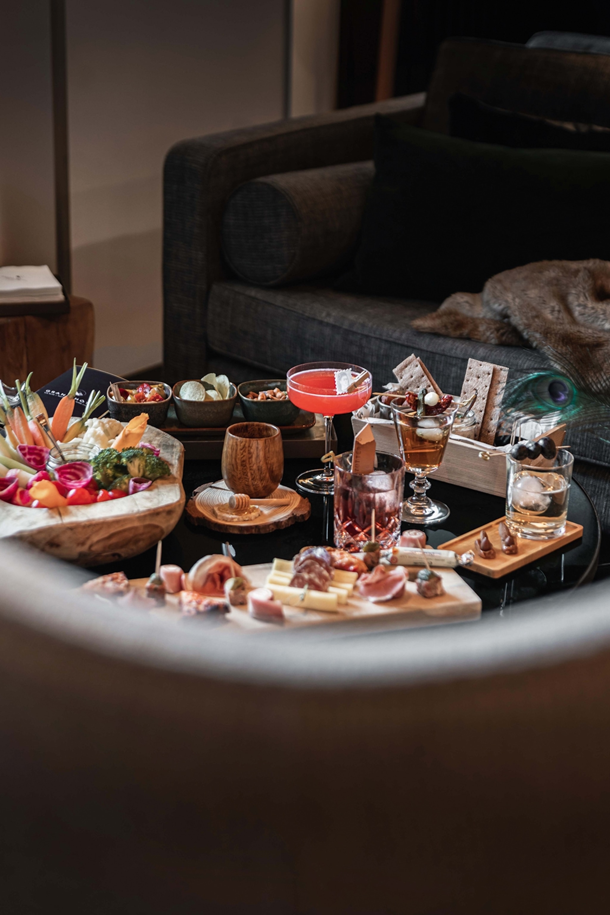 A selection of food and drink on a table