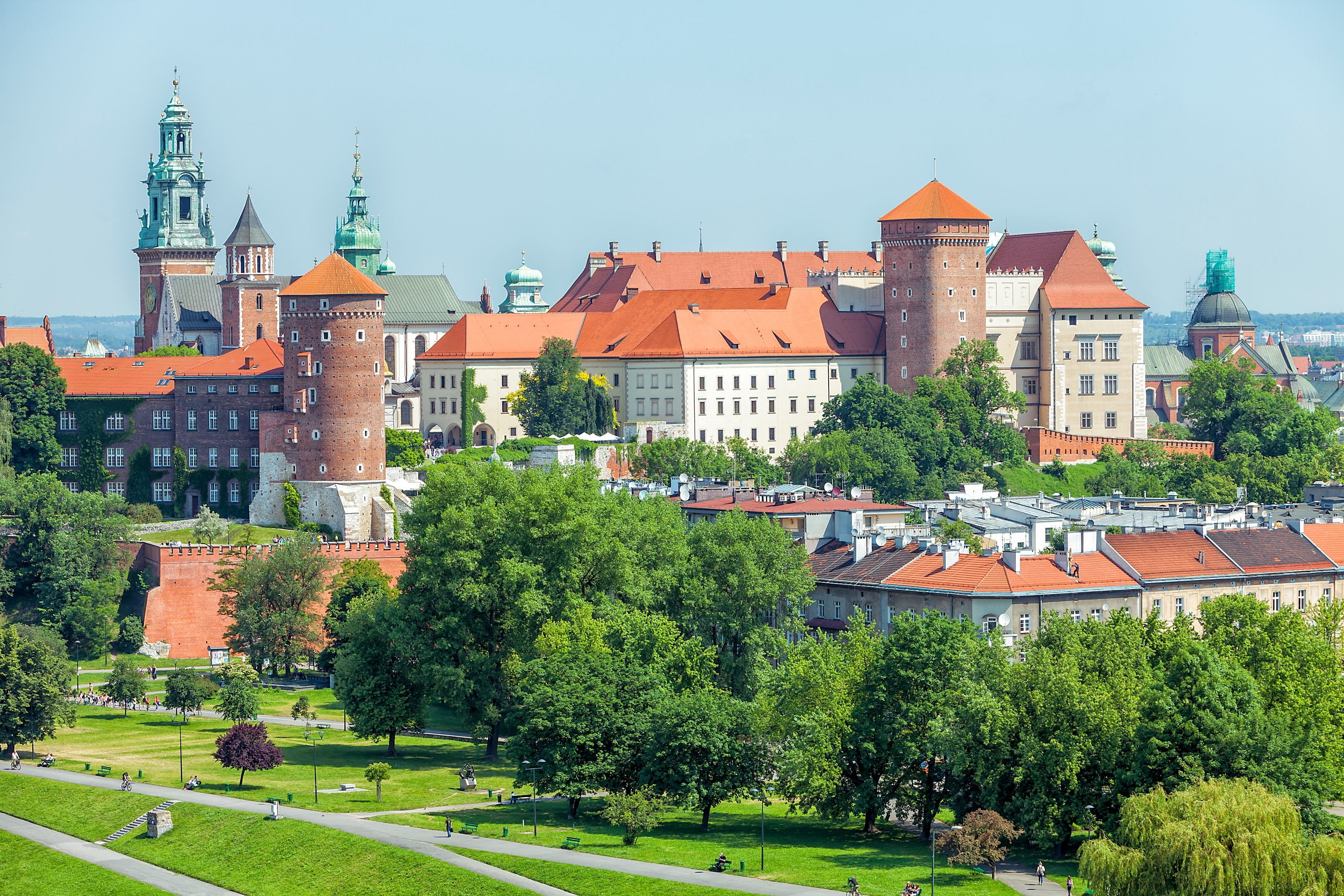 Variety of Polish white buildings with red roofs