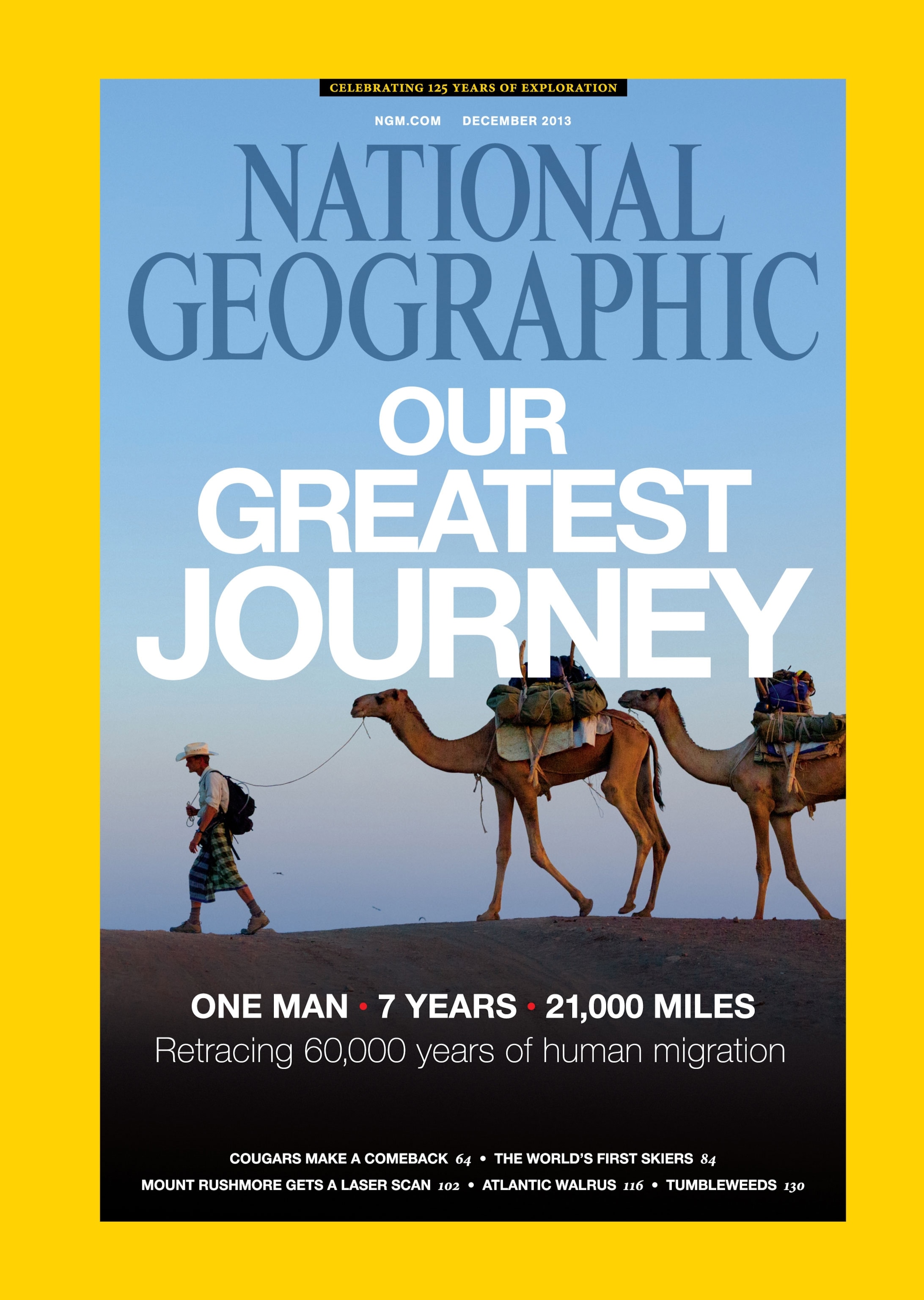 In his trademark cowboy hat, Paul Salopek trudges across Ethiopia’s Afar desert. With him at Suma’atuli (Branded on the Ear), the larger of the two camels, and A’urta (Traded for a Cow).