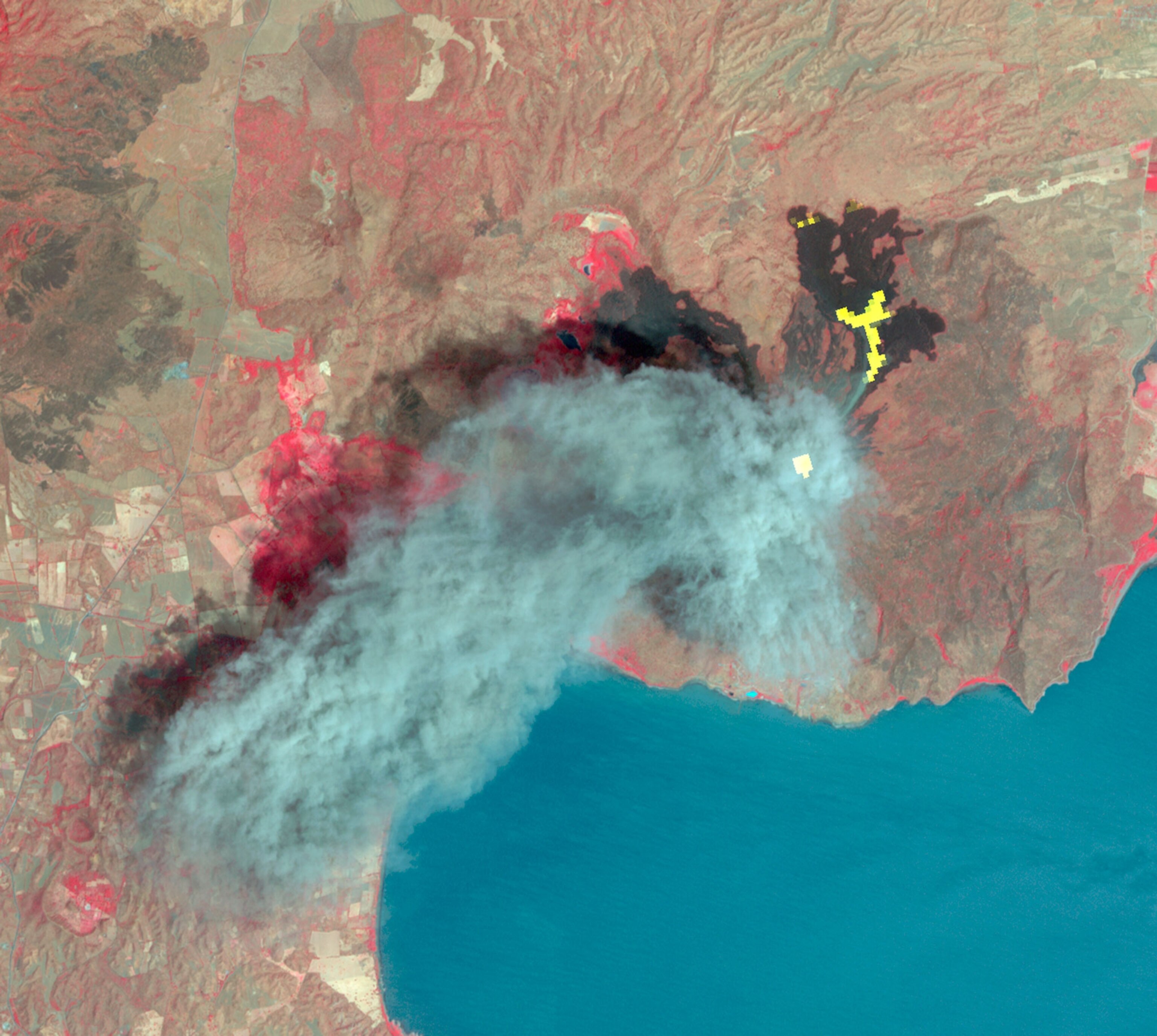 erupting volcano from above