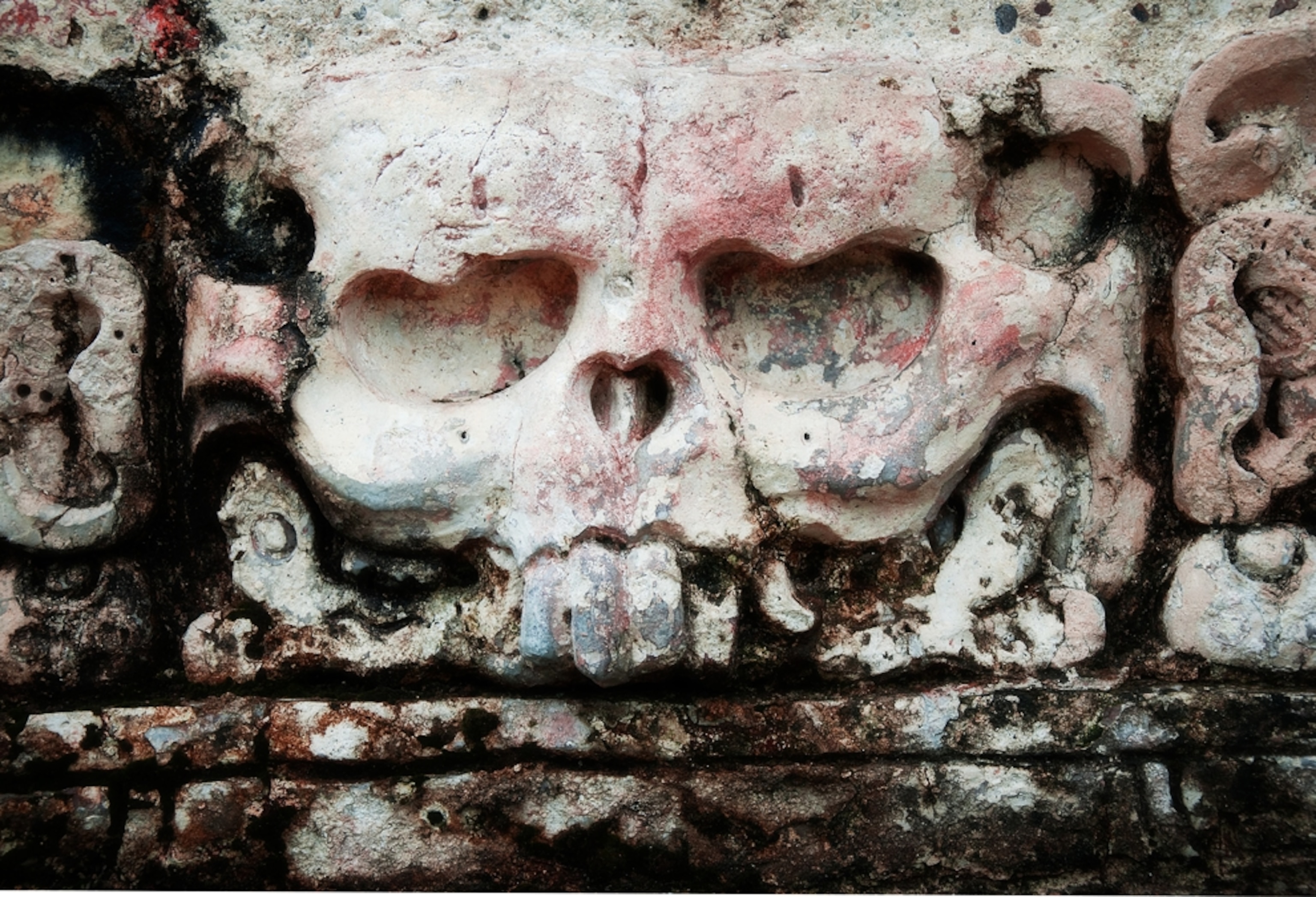 a detail on a Maya ruin, Palenque, Mexico