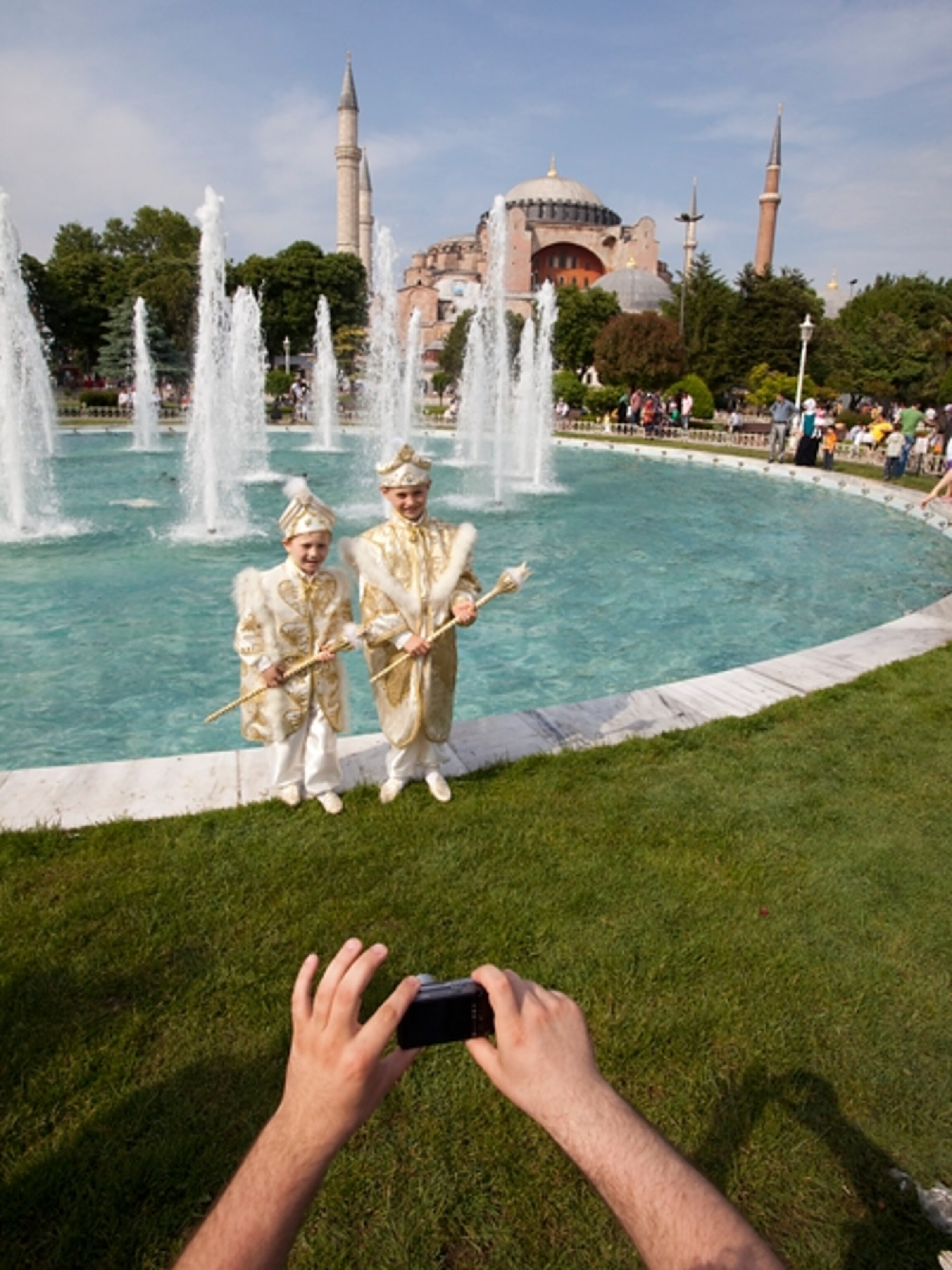 Two boys near fountain in Sultanahmet Park