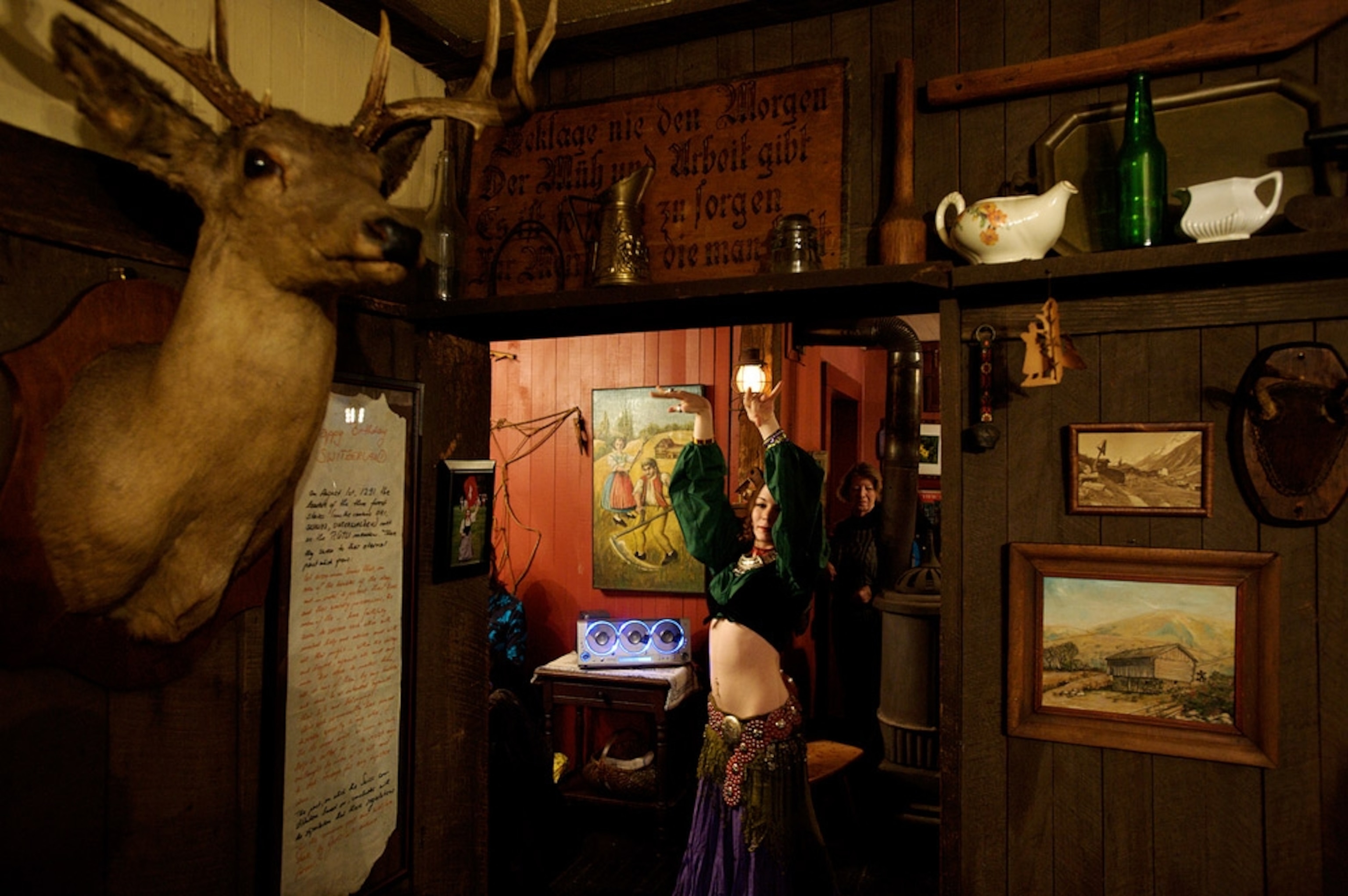 A belly dancer in a restaurant