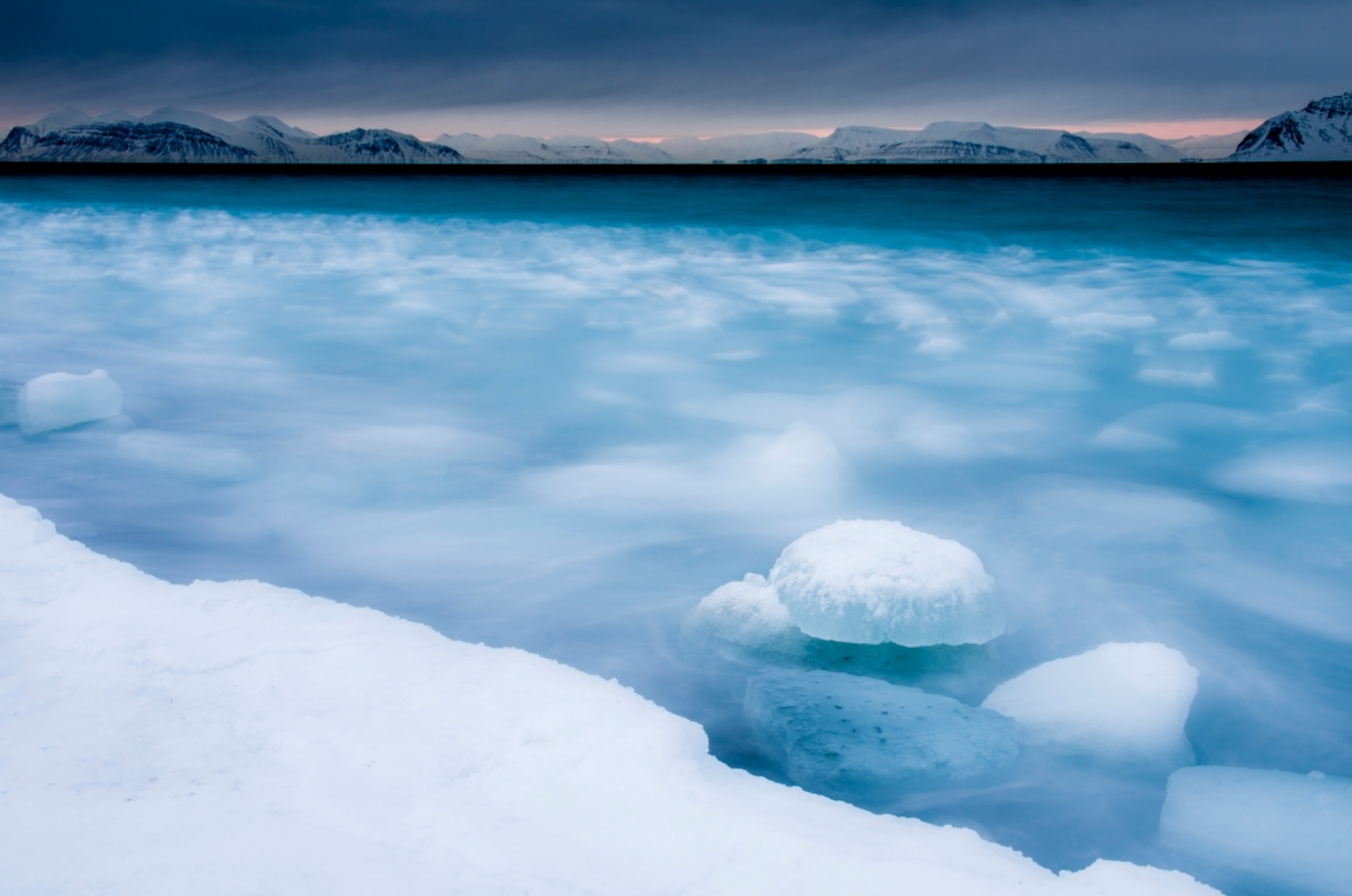 ice and slush along the coast of Calypsobyen on Svalbard