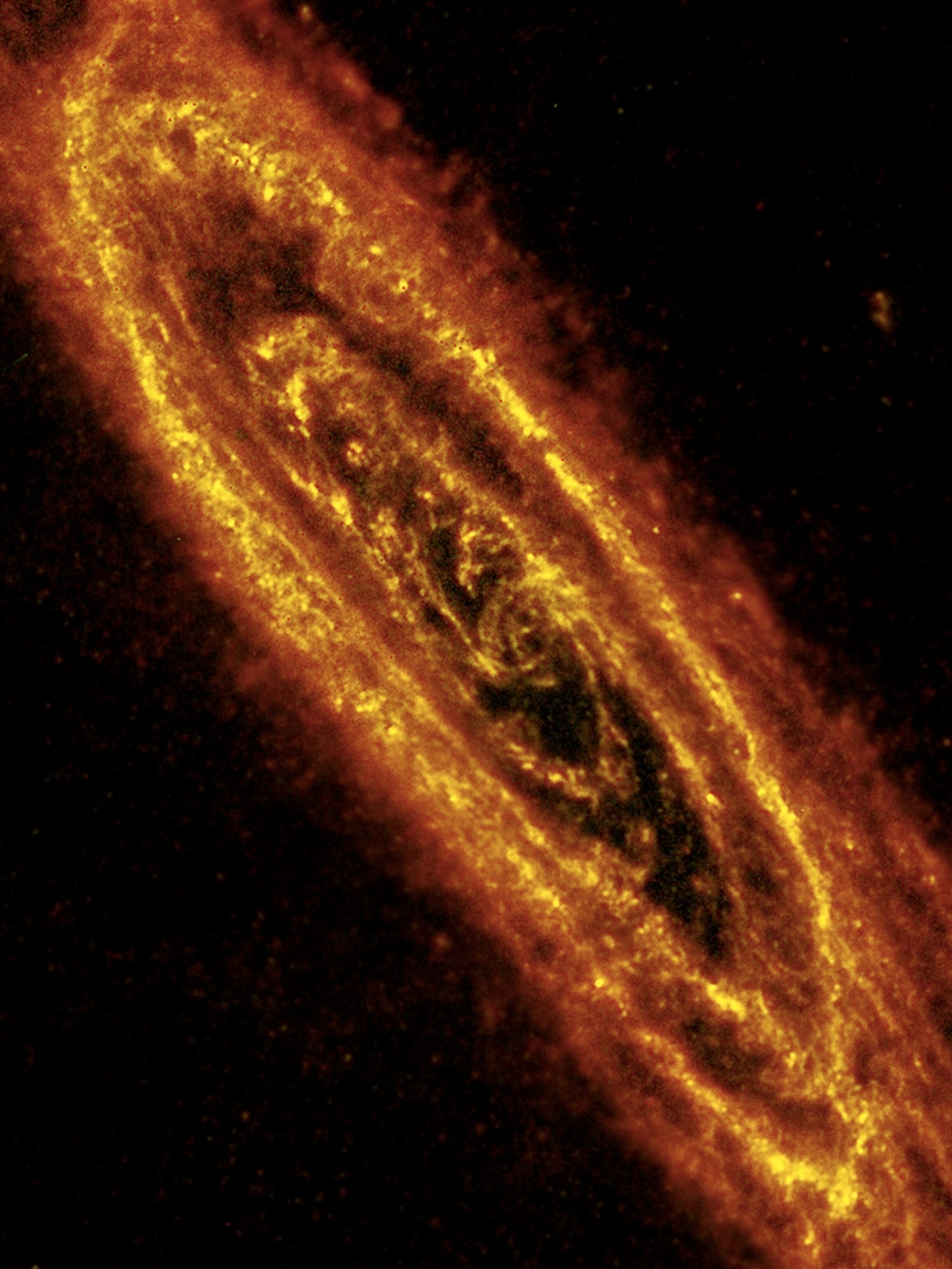 An infrared picture of the Andromeda galaxy.