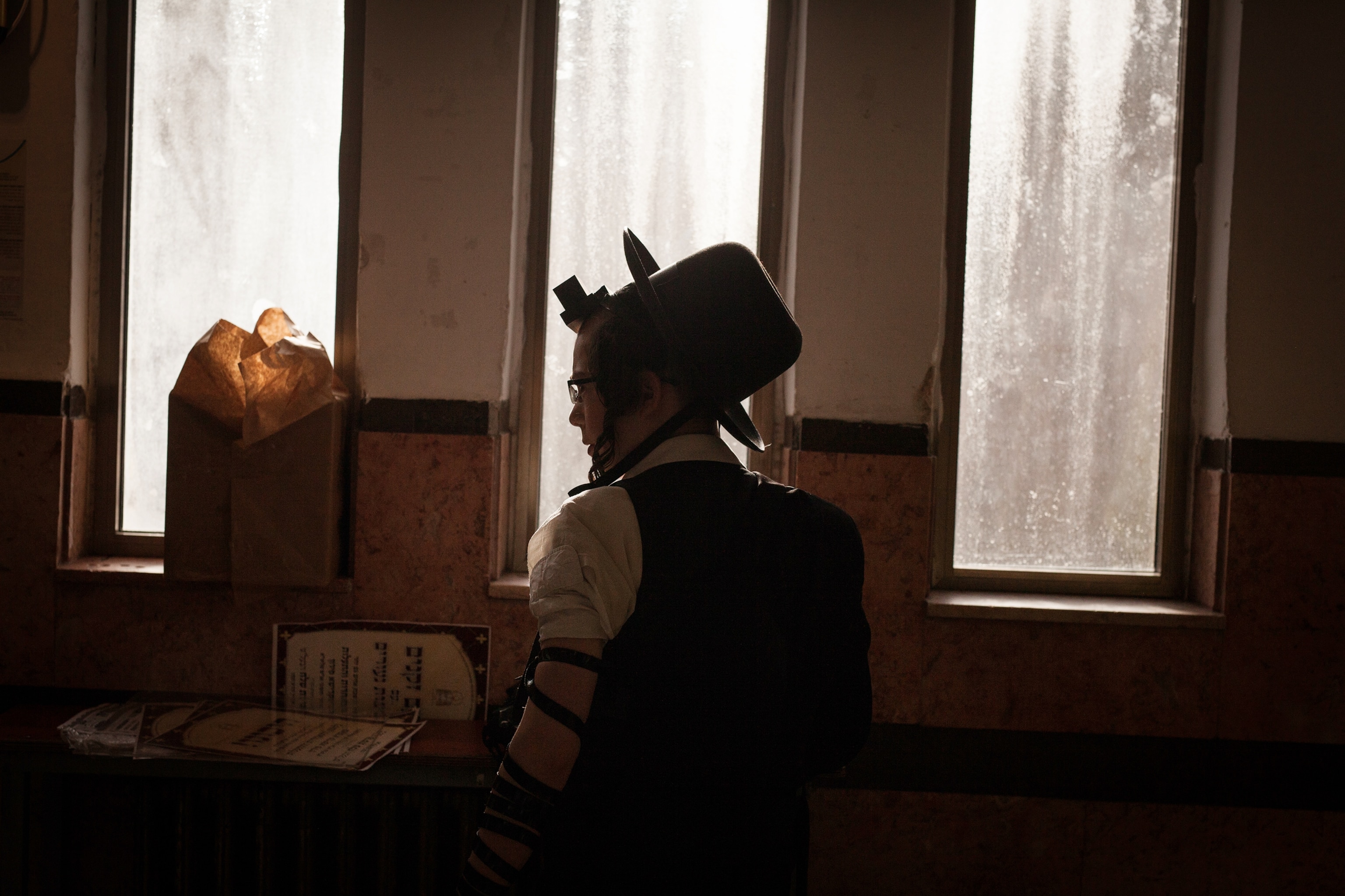 an ultra Orthodox Jewish man prepares to the morning prayer in Jerusalem, Israel