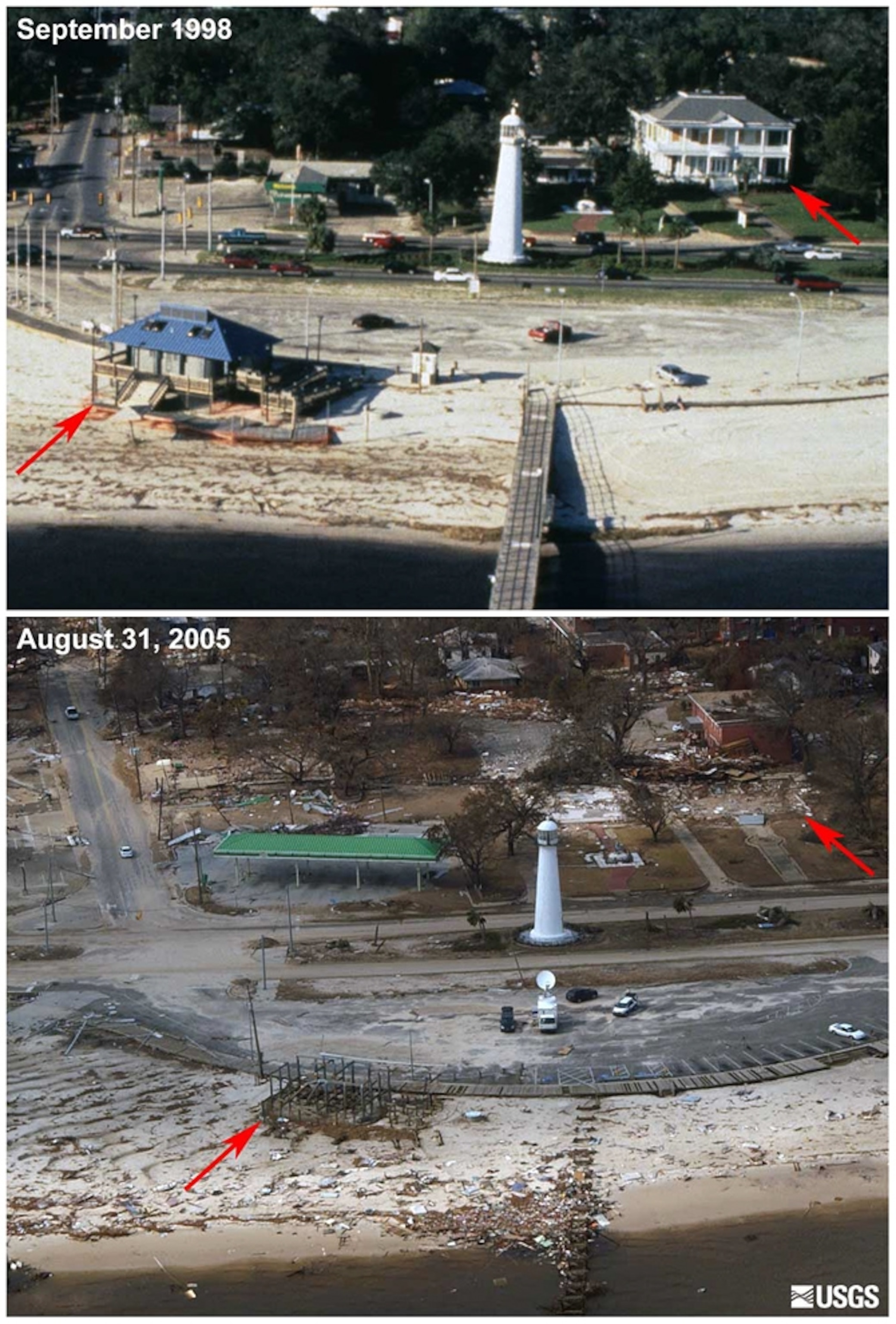 Before-and-after Hurricane Katrina fifth-anniversary pictures of a house in Biloxi, Mississippi.